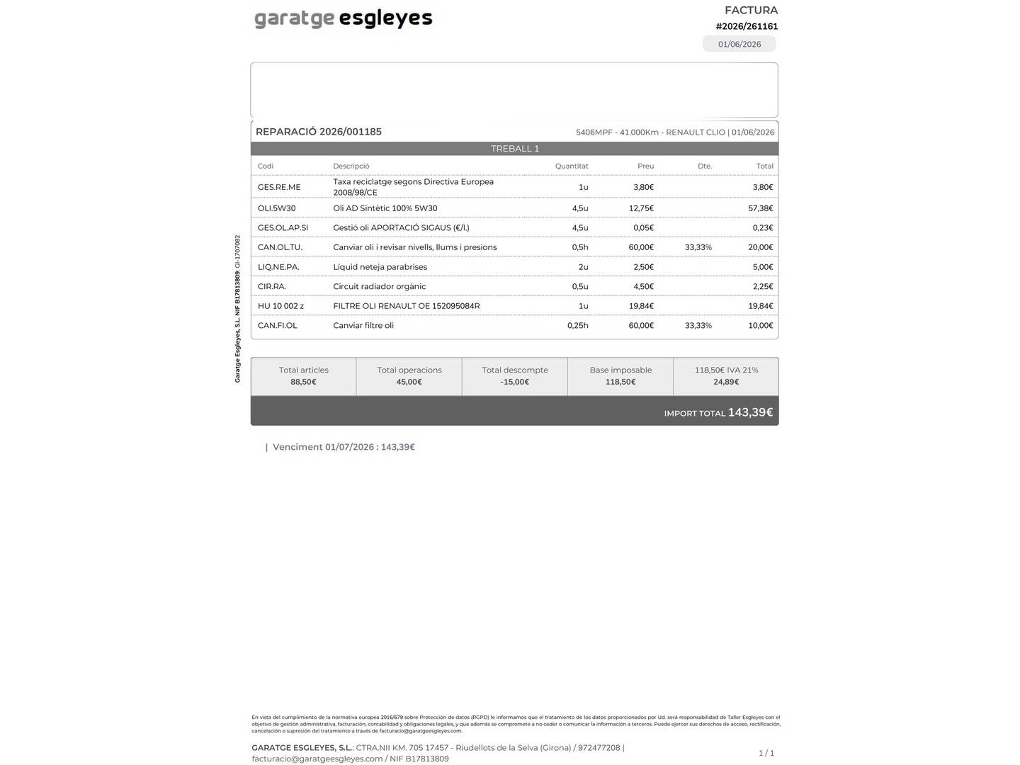Foto del mantenimiento del Renault Clio Renault Clio Techno TCe (90 CV)