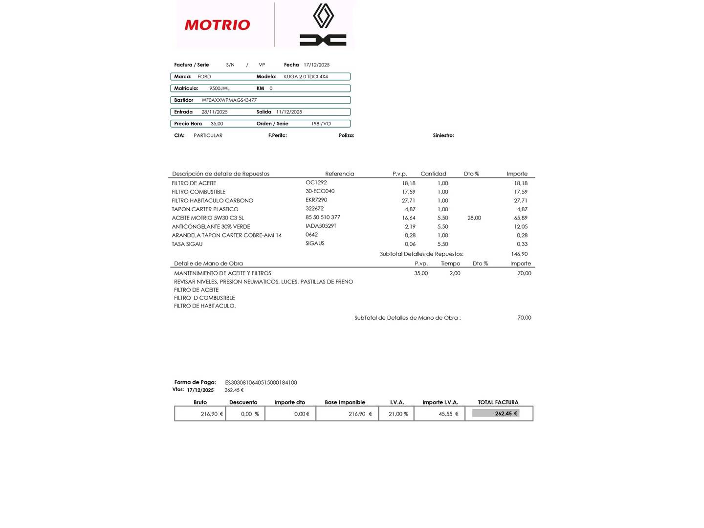 Foto del mantenimiento del Ford Kuga Ford Kuga 2.0 TDCI S&S Trend 4x4 (150 CV)