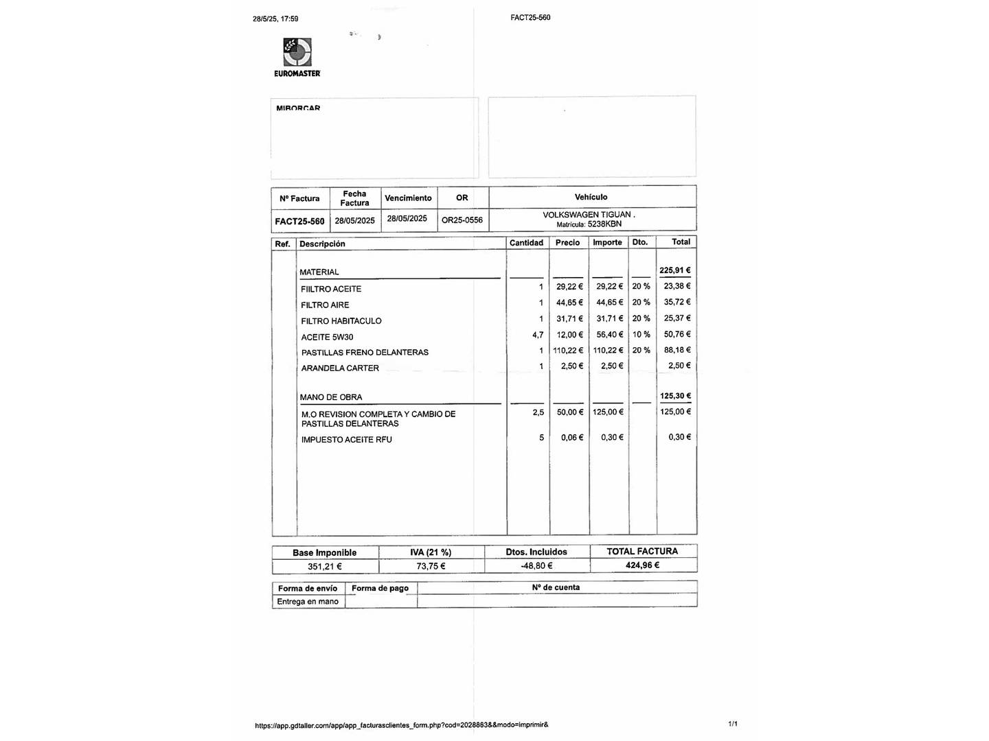 Foto del mantenimiento del Volkswagen Tiguan Volkswagen Tiguan Sport 2.0 TDI (150 CV) Pack R-Line
