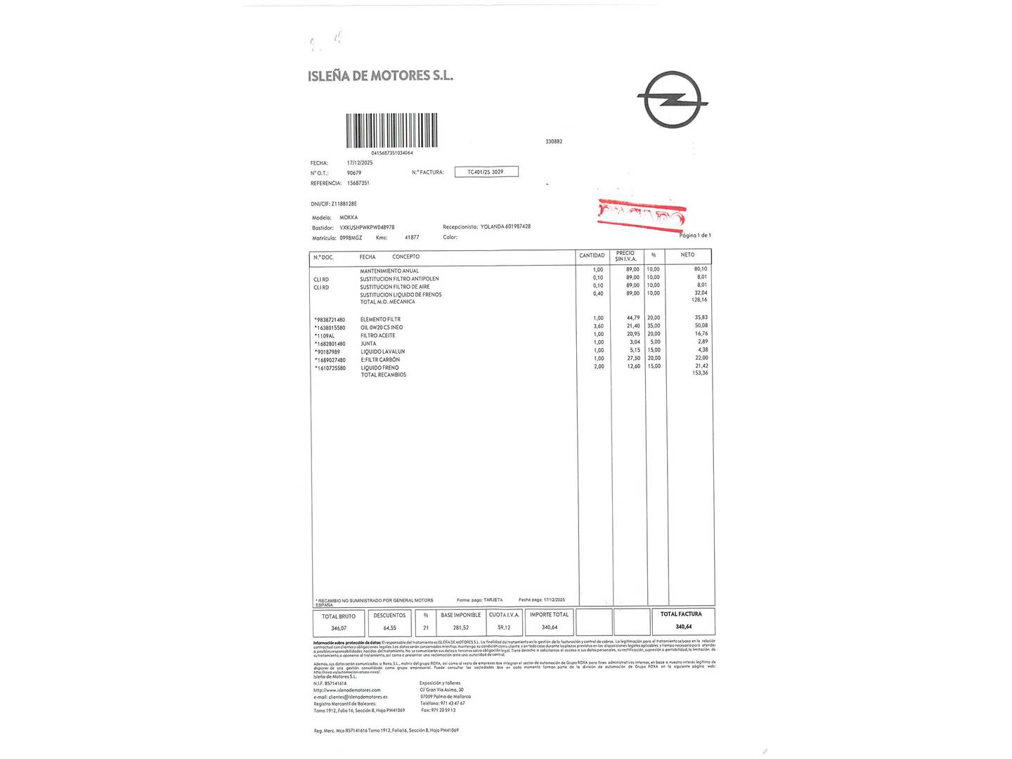 Foto del mantenimiento del Opel Mokka Opel Mokka 1.2 T GS (136 CV)