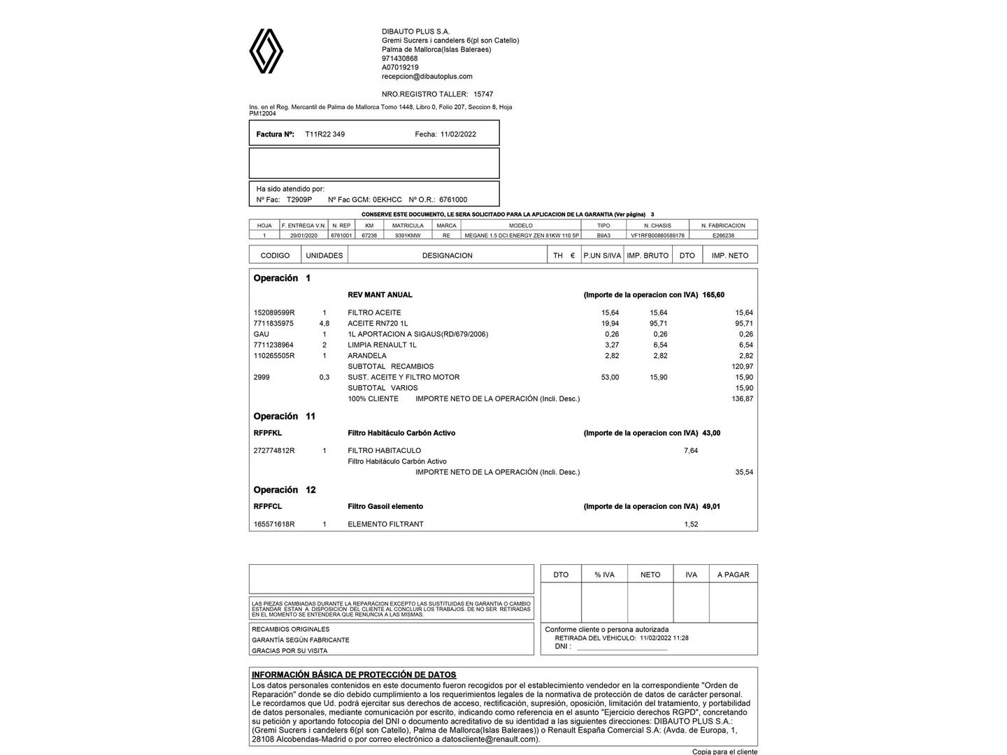Foto del mantenimiento del Renault Mégane Renault Megane Zen Energy dCi (110 CV)