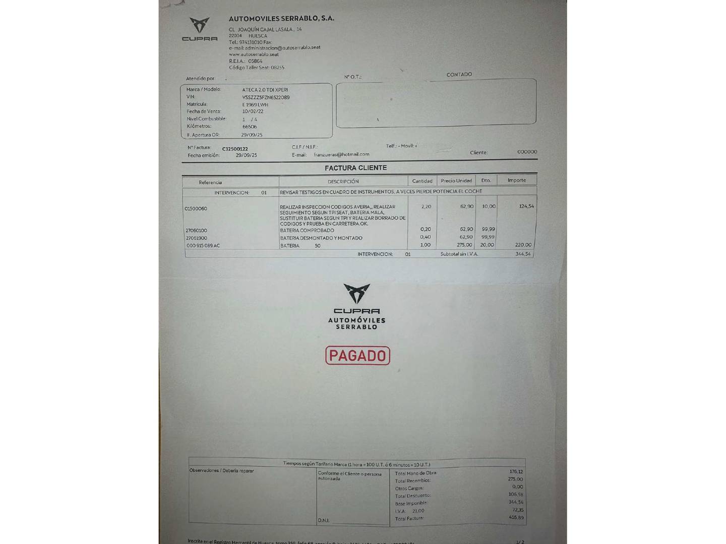 Foto del mantenimiento del Seat Ateca Seat Ateca 2.0 TDI X-Perience Go L (150 CV)