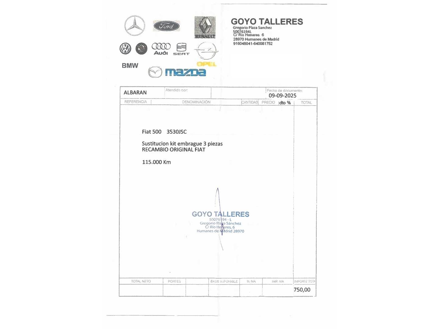 Foto del mantenimiento del Fiat 500X Fiat 500X 1.6 E-Torq Pop Star 4x2 (110 CV)