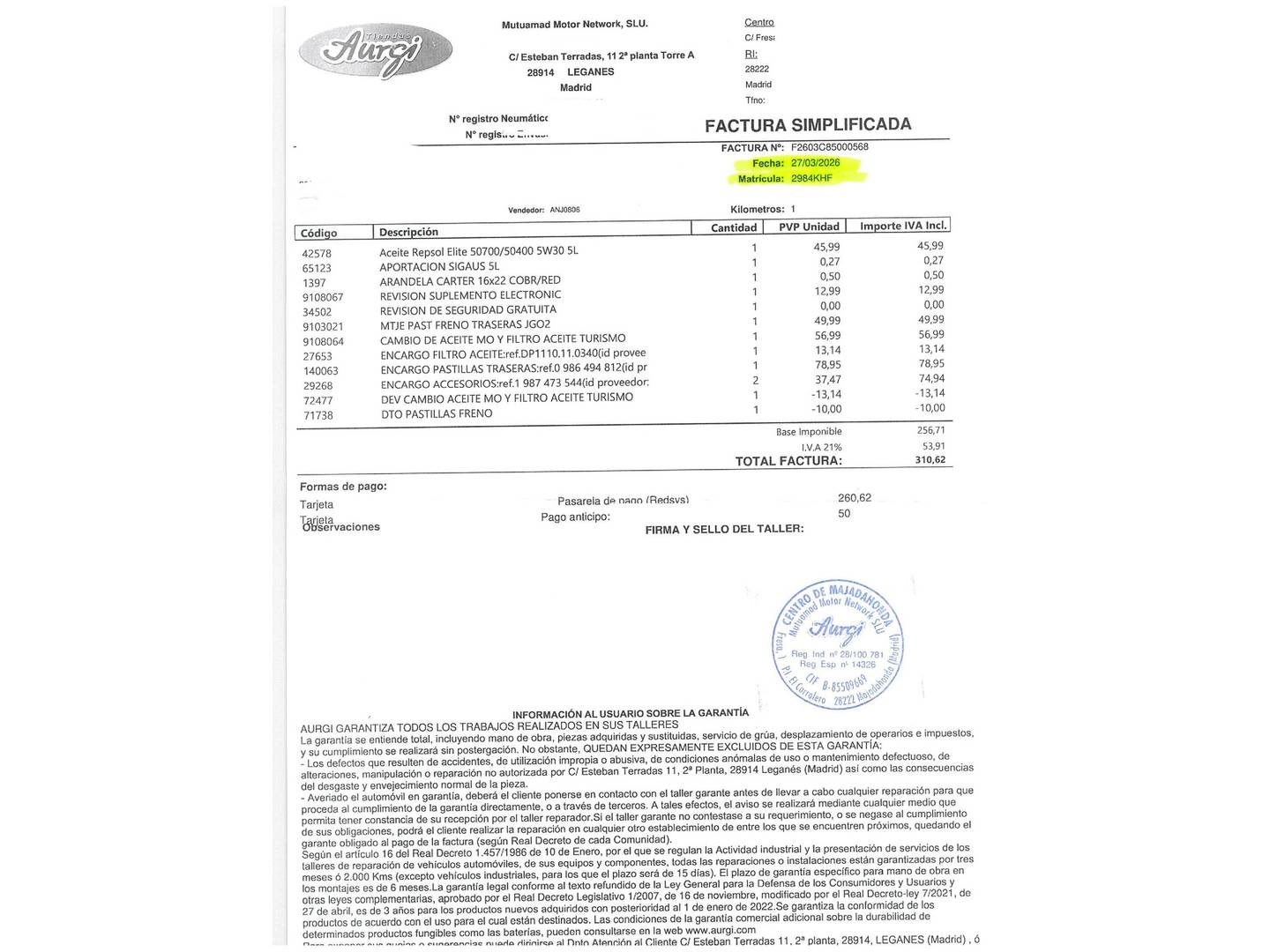 Foto del certificado del Mini MINI Mini MINI Cooper 5 Puertas D (116 CV)