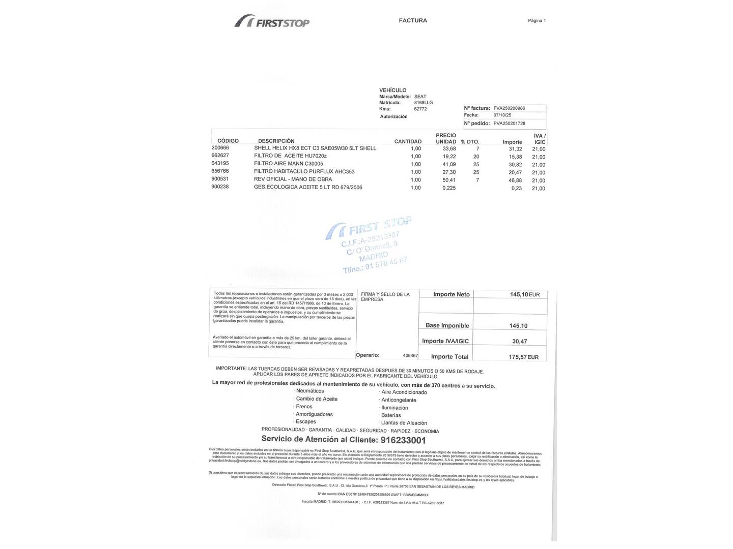 Foto del mantenimiento del Seat Tarraco Seat Tarraco 2.0 TDI S&S Xcellence (150 CV) 7 Plazas