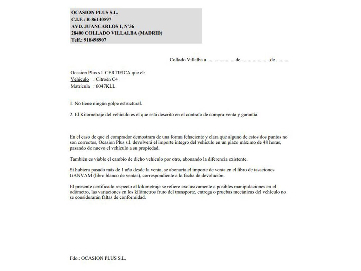 Foto del certificado del Citroën C4 Citroën C4 PureTech 110 Tonic (110 CV)