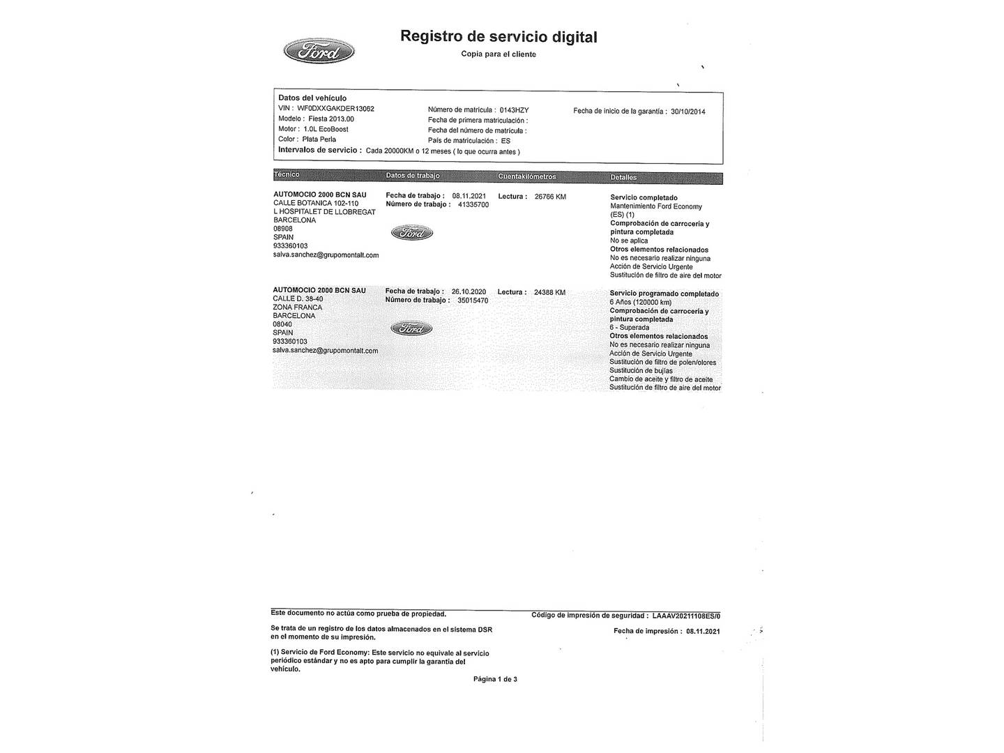Foto del mantenimiento del Ford Fiesta Ford Fiesta 1.0 EcoBoost Trend Powershift (100 CV)