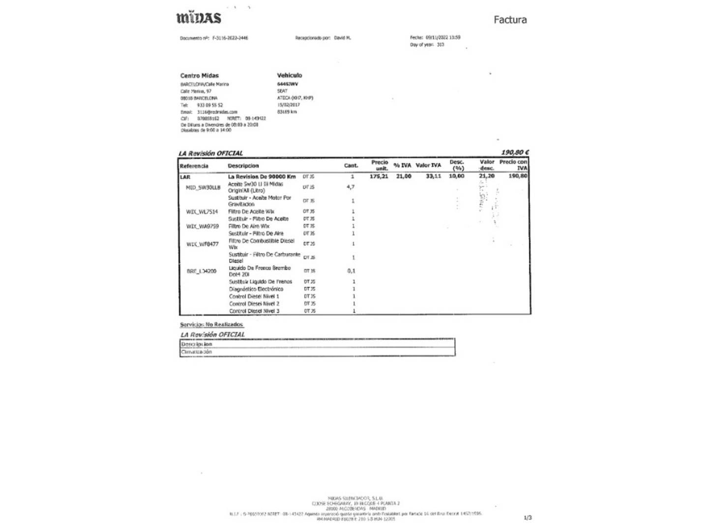 Foto del mantenimiento del Seat Ateca Seat Ateca 2.0 TDI S&S Xcellence 4Drive DSG (190 CV)