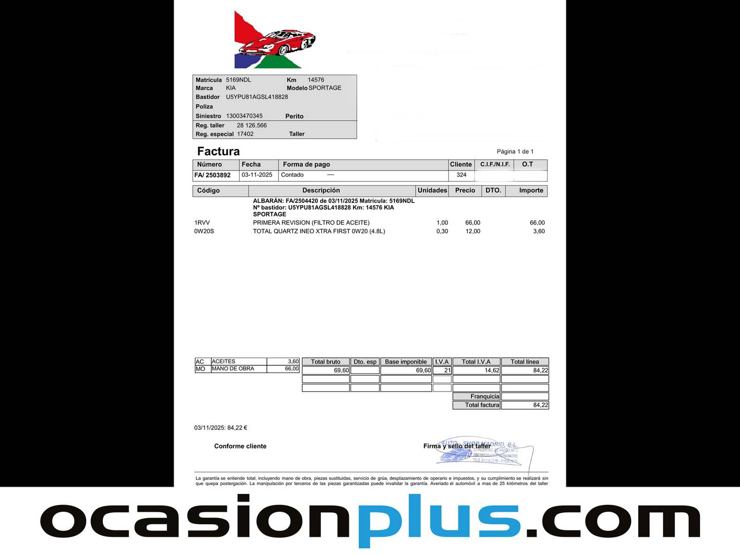 Foto del mantenimiento del KIA Sportage Kia Sportage 1.6 CRDi MHEV Business 4x2 DCT (136 CV)