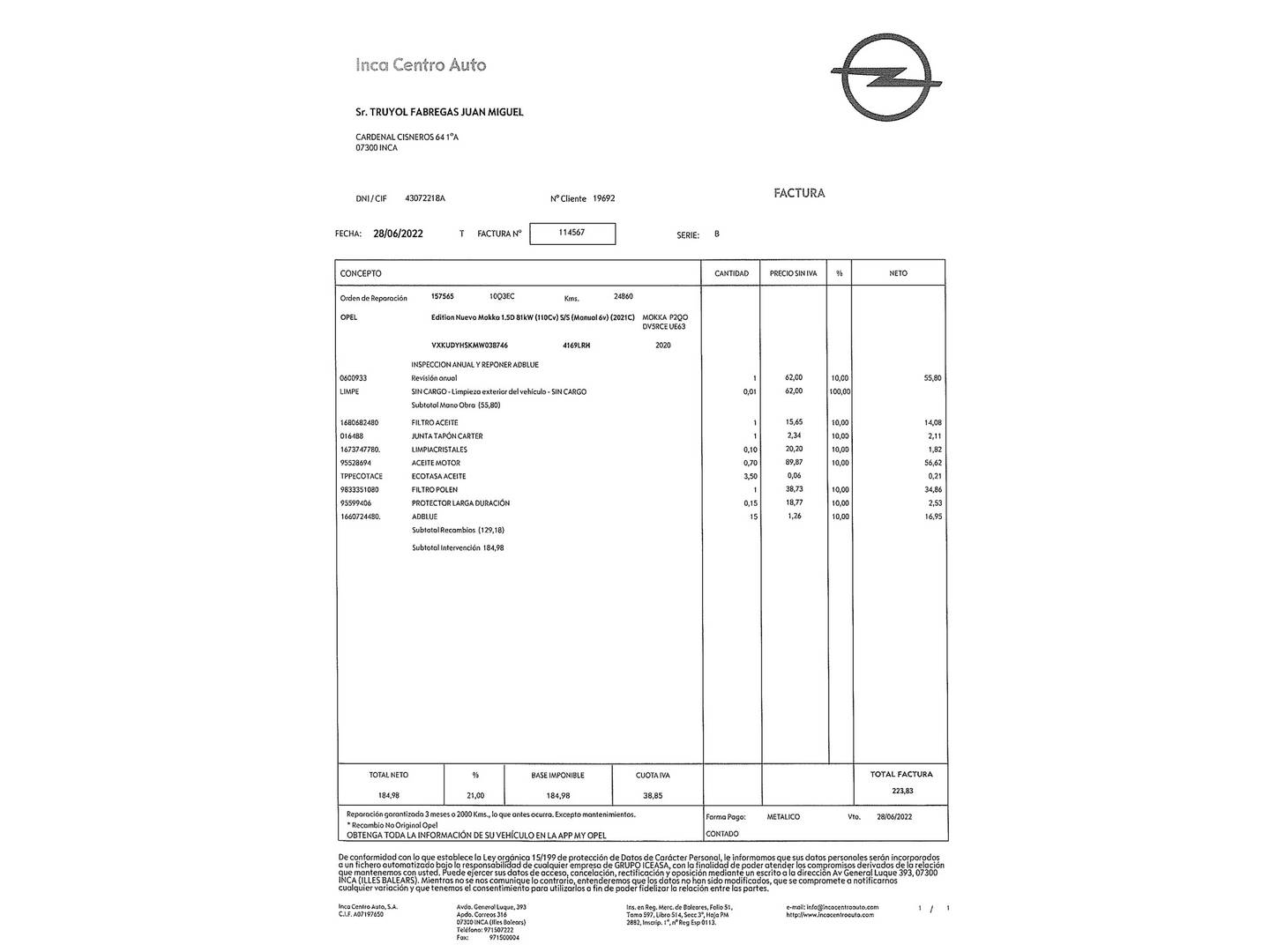 Foto del mantenimiento del Opel Mokka Opel Mokka 1.5 D Edition (110 CV)