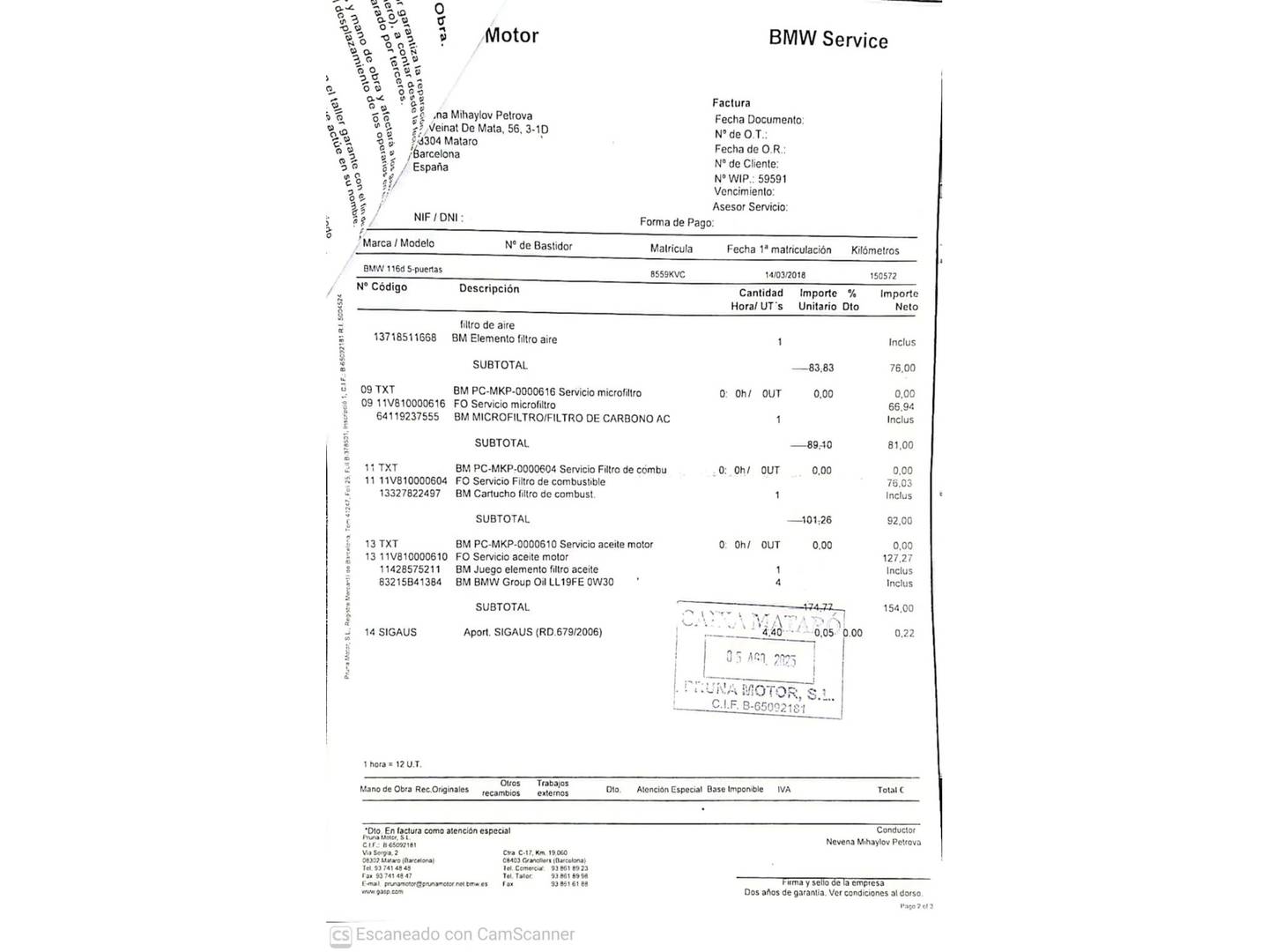 Foto del mantenimiento del BMW Serie 1 BMW Serie 1 116d (116 CV) Pack M