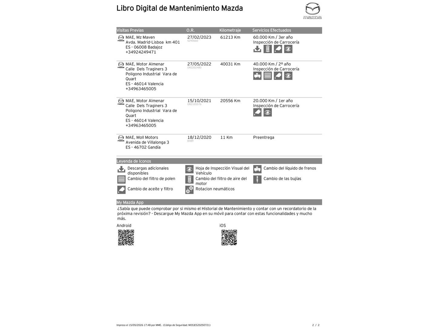 Foto del mantenimiento del Mazda CX-5 Mazda CX-5 2.0 G Origin 2WD (165 CV)