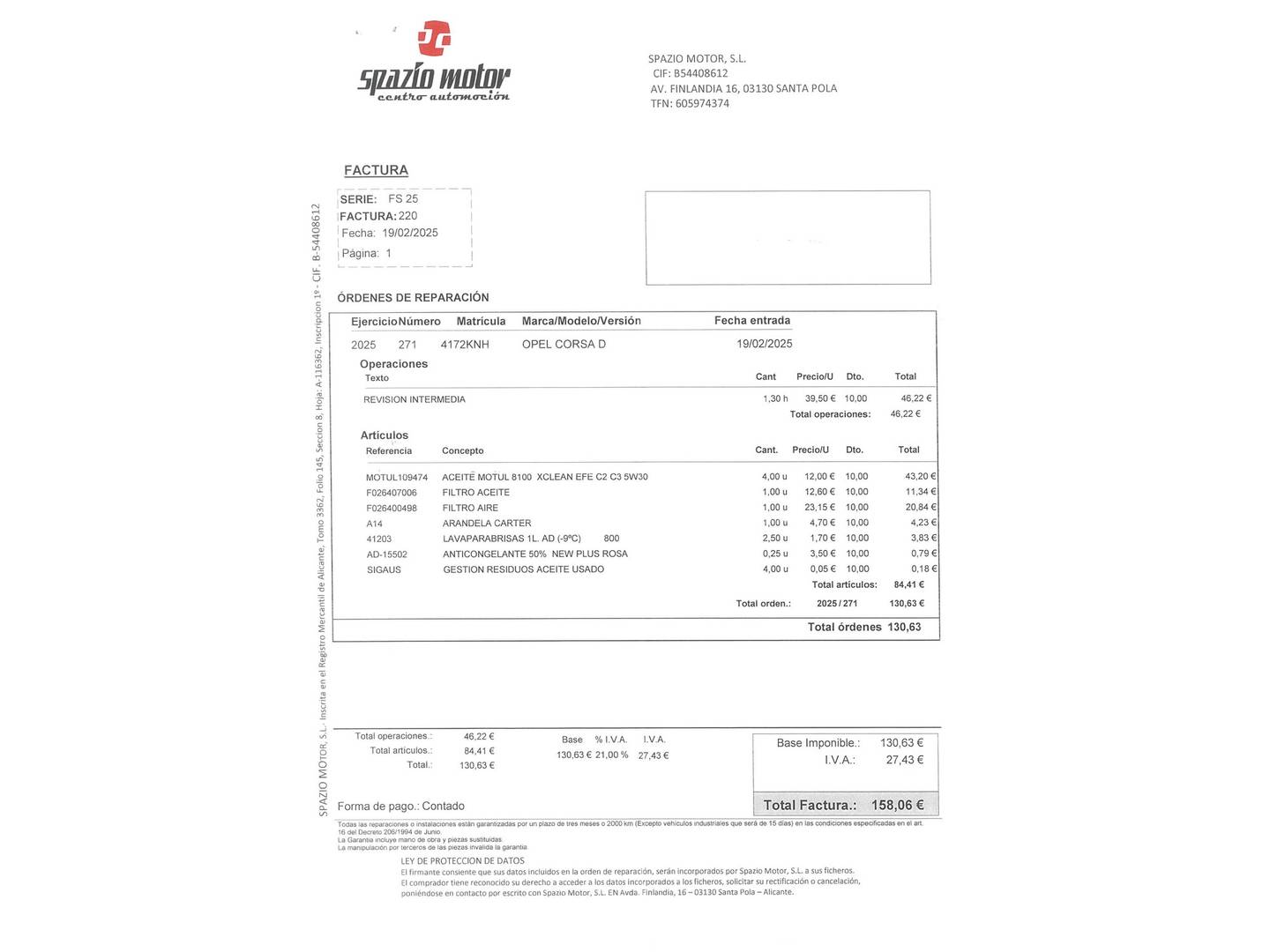 Foto del mantenimiento del Opel Corsa Opel Corsa 1.4 Expression (75 CV)
