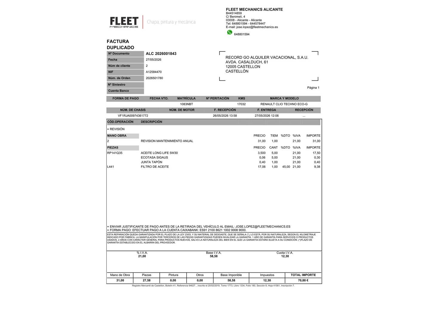 Foto del mantenimiento del Renault Clio Renault Clio Techno Eco-G (100 CV)