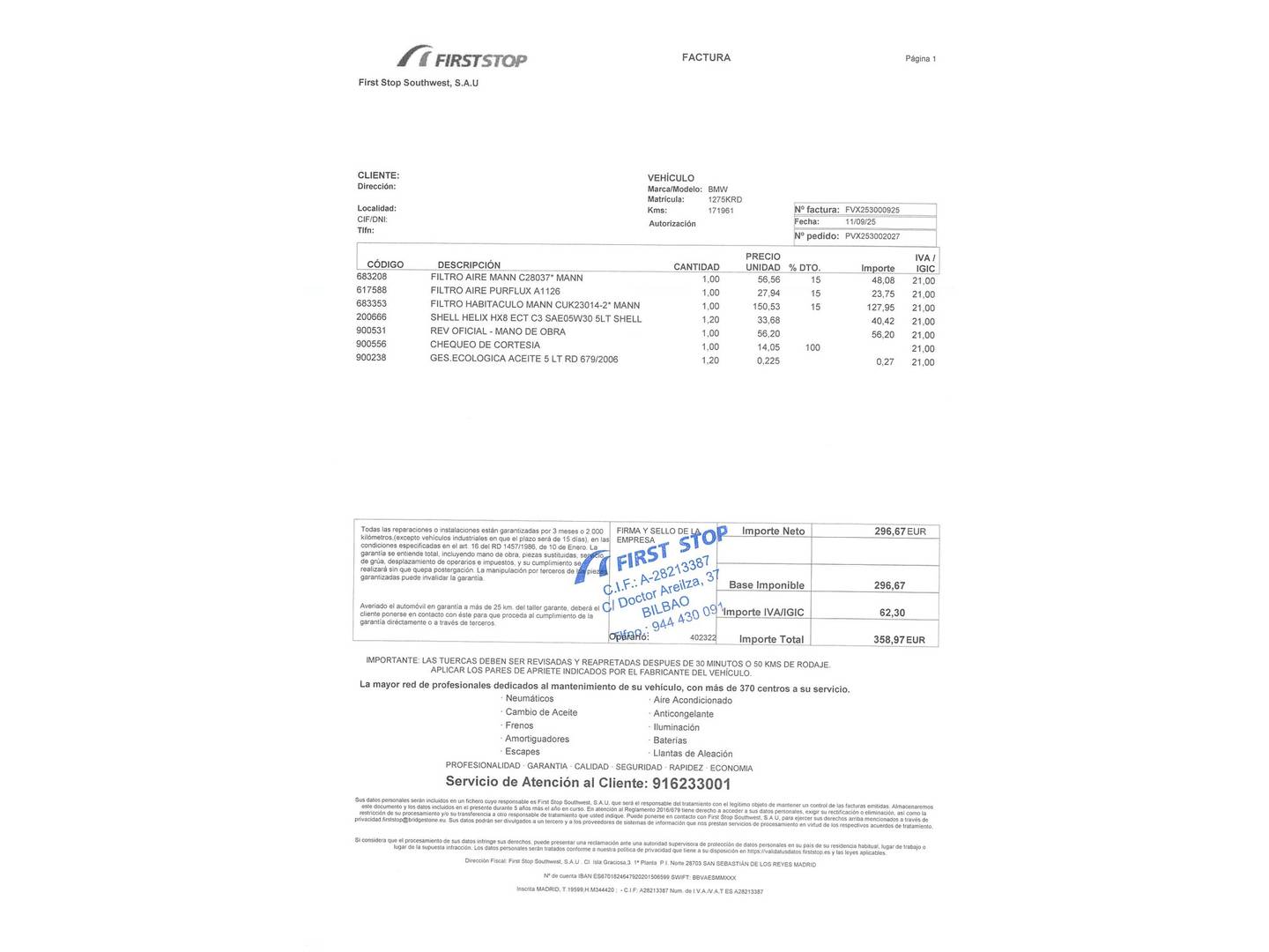 Foto del mantenimiento del BMW Serie 6 BMW Serie 6 630d Gran Turismo (265 CV) Pack M