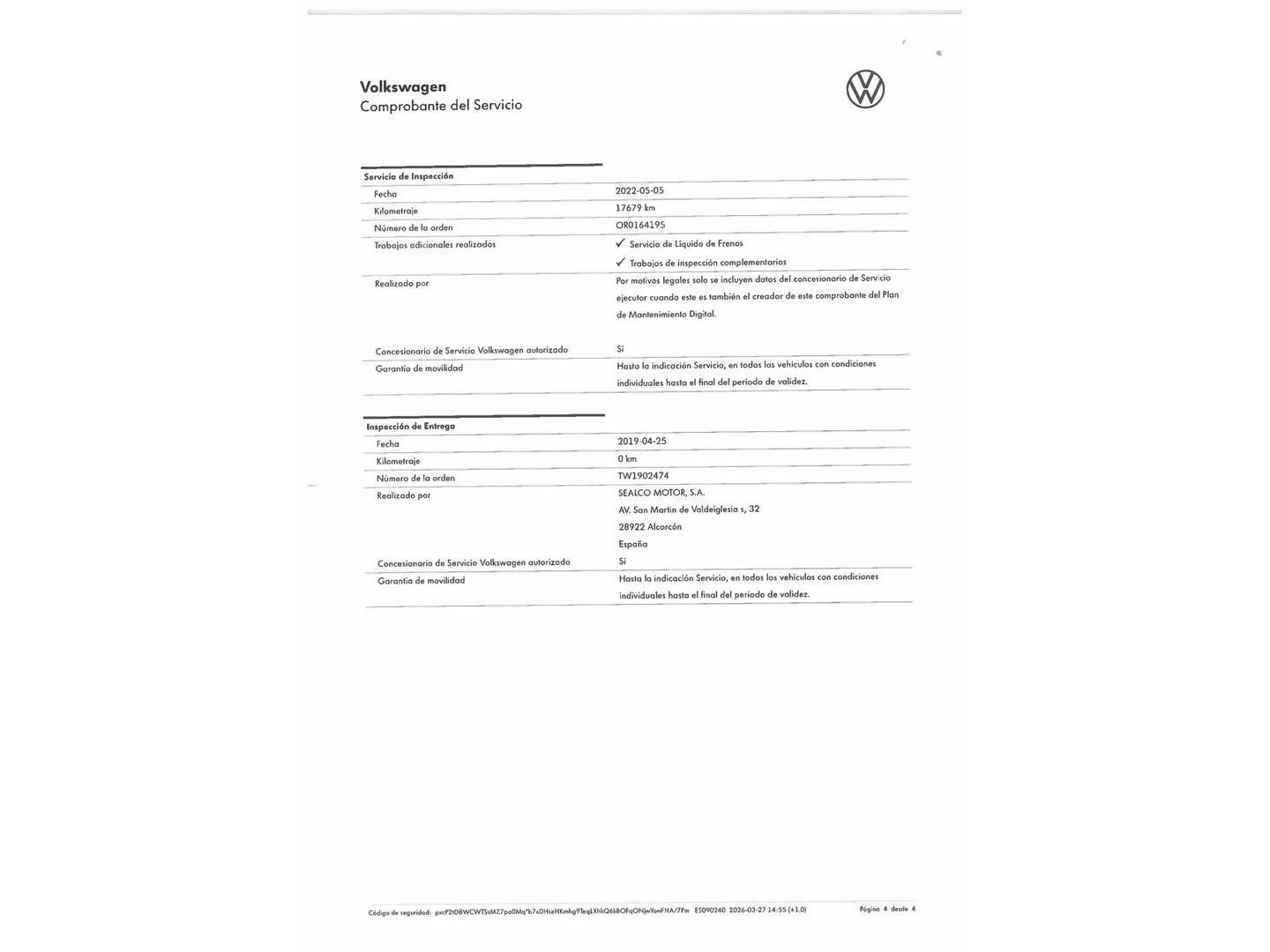 Foto del mantenimiento del Volkswagen T-Roc Volkswagen T-Roc Advance Style 1.5 TSI (150 CV)