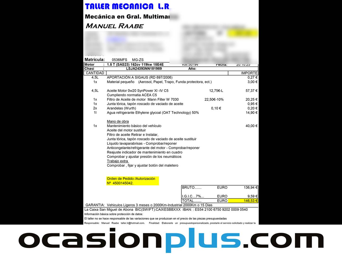 Foto del mantenimiento del MG eHS MG eHS 1.5 T-GDI PHEV Luxury (258 CV)