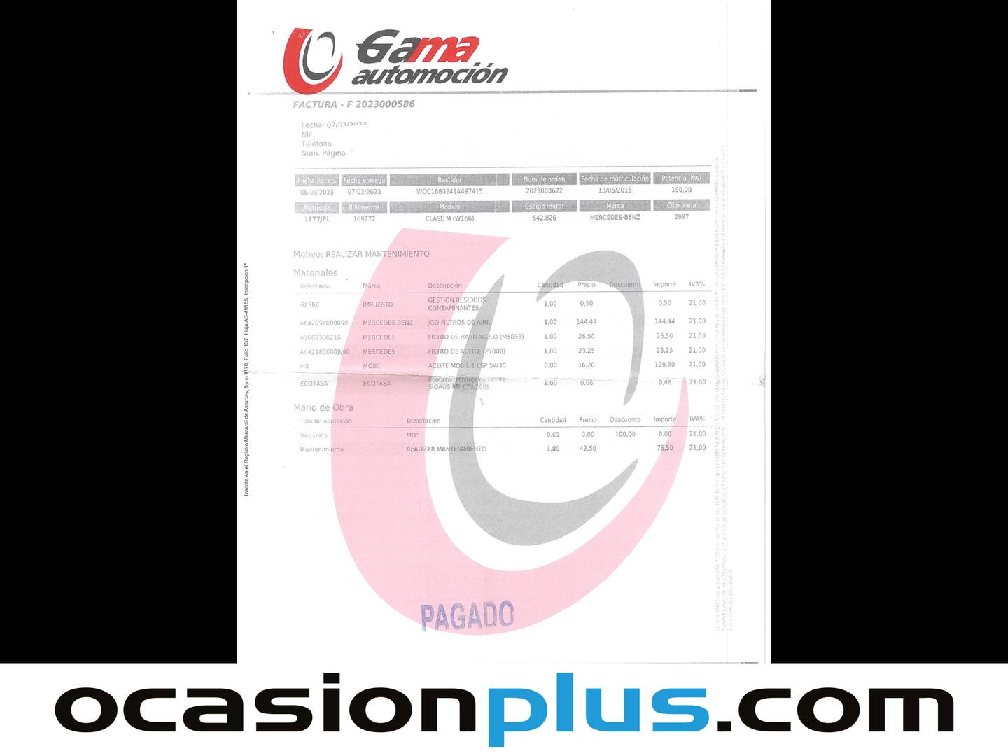 Foto del mantenimiento del Mercedes Clase M Mercedes-Benz Clase M ML 350 BlueTEC 4Matic (258 CV)