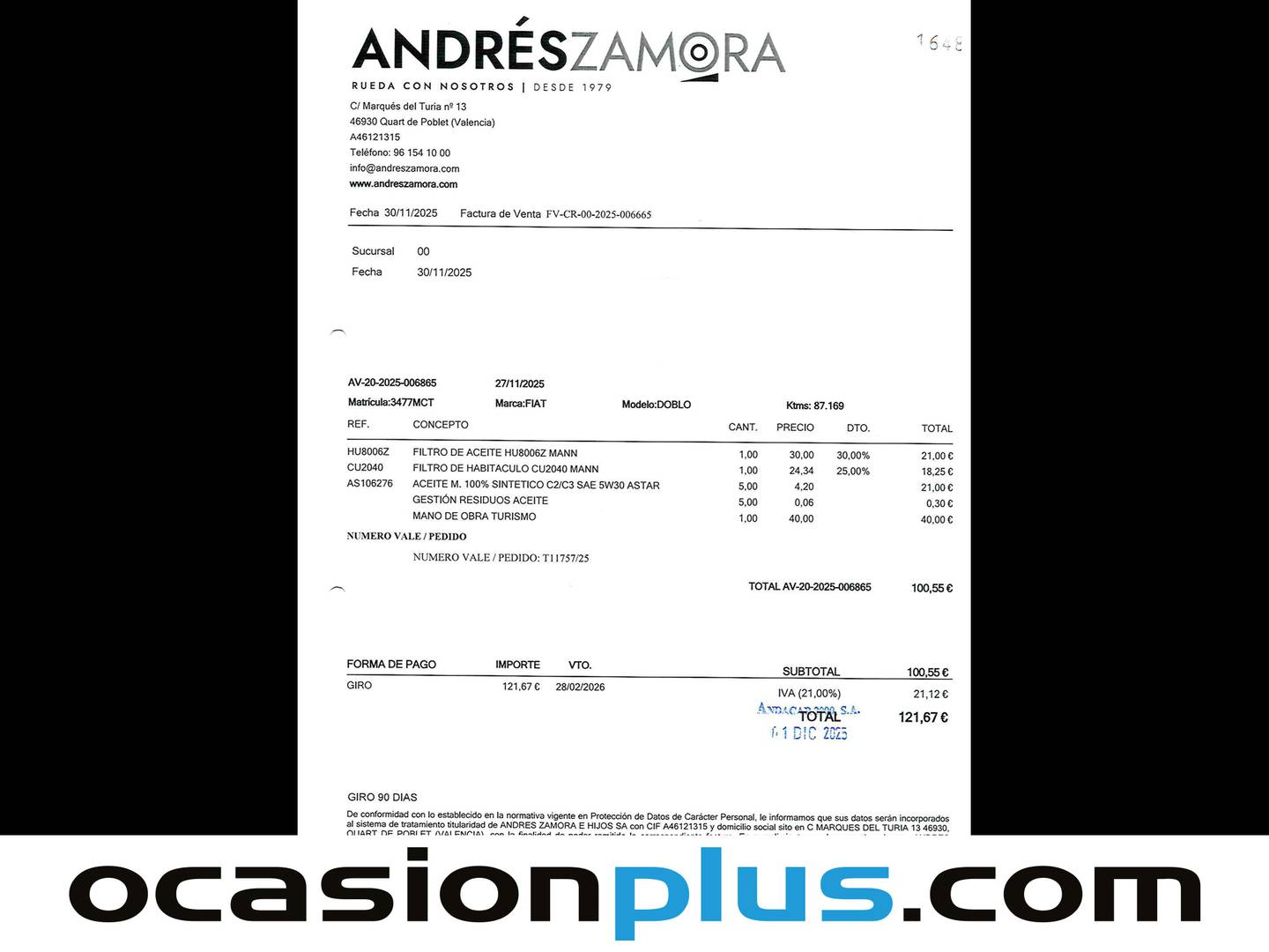 Foto del mantenimiento del Fiat Doblò Cargo Fiat Dobló Cargo 1.6 Multijet SX (90 CV)