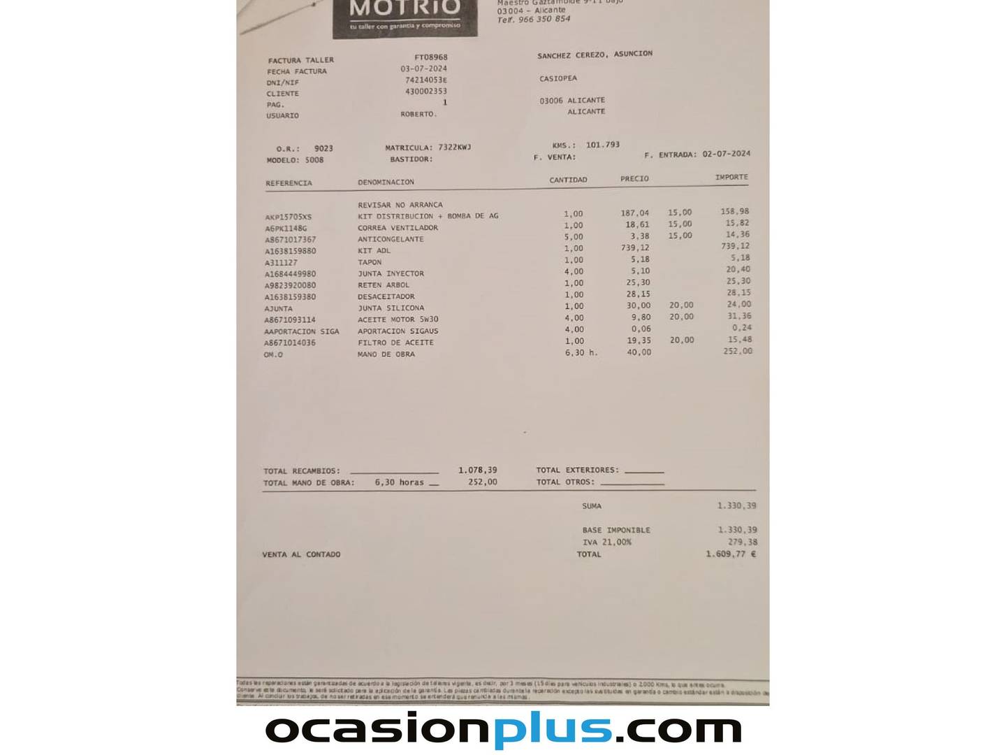 Foto del mantenimiento del Peugeot 3008 Peugeot 3008 BlueHDI 130 S&S Allure (130 CV)