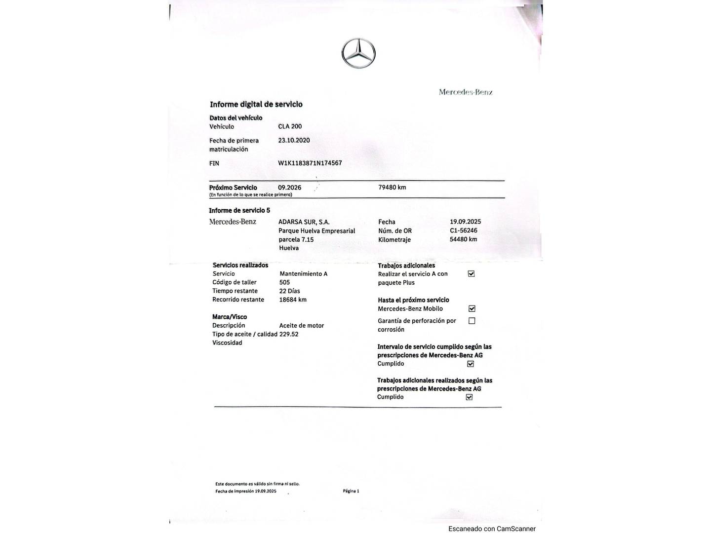 Foto del mantenimiento del Mercedes CLA Mercedes CLA 200 (163 CV) Pack AMG