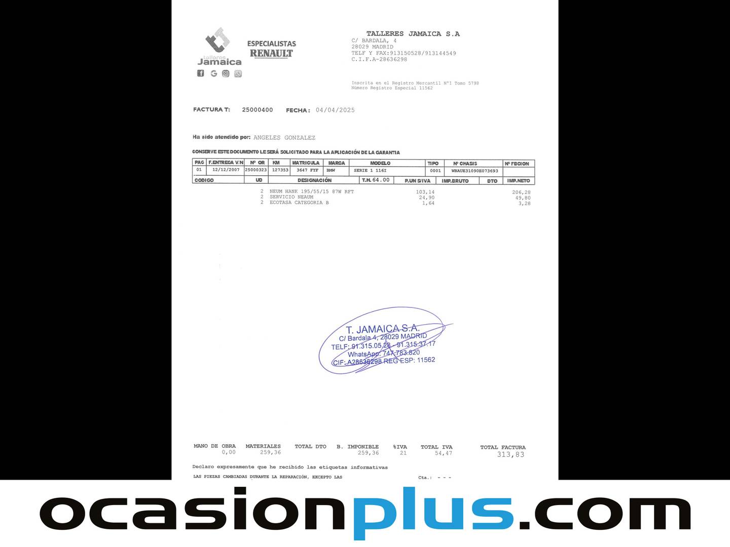 Foto del mantenimiento del BMW Serie 1 BMW Serie 1 116i (122 CV)