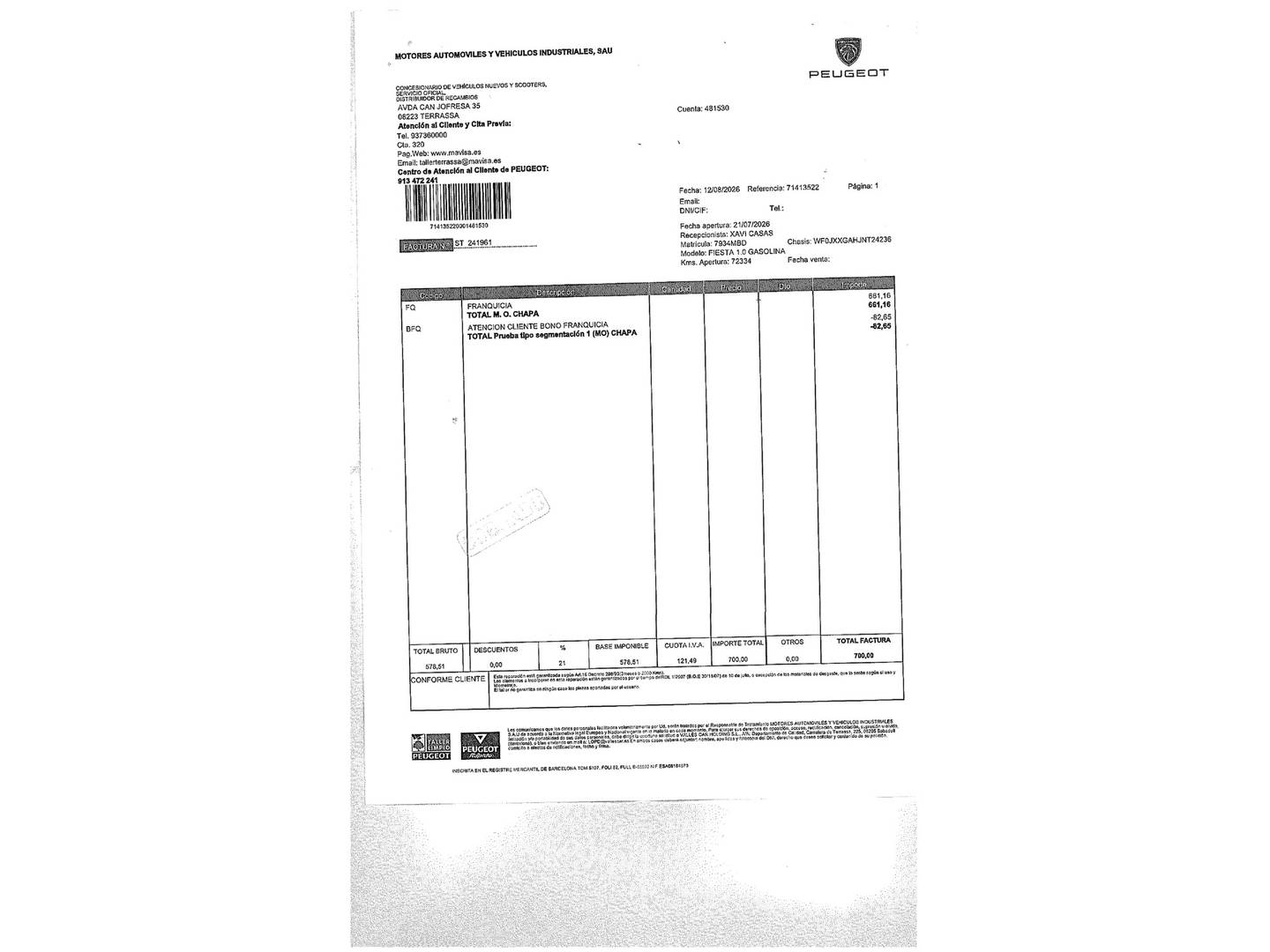 Foto del mantenimiento del Ford Fiesta Ford Fiesta 1.0 EcoBoost MHEV ST-Line (125 CV)