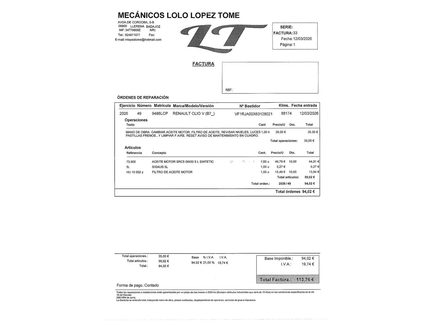 Foto del mantenimiento del Renault Clio Renault Clio RS Line TCe (100 CV)