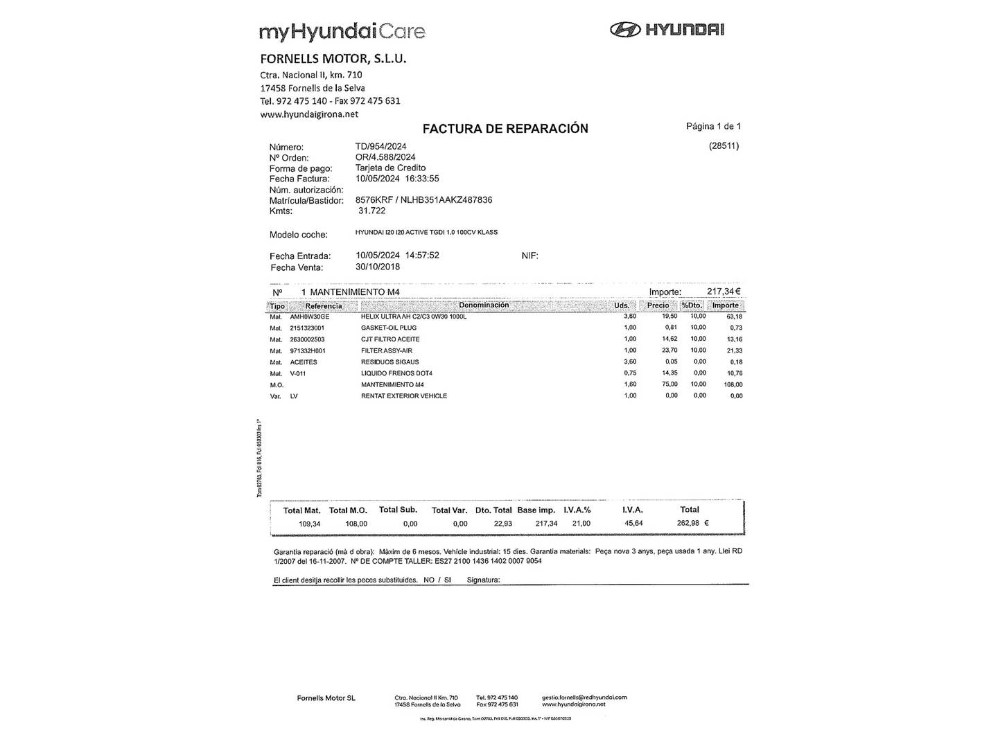 Foto del mantenimiento del Hyundai i20 Active Hyundai i20 Active 1.0 TGDI Klass (100 CV)