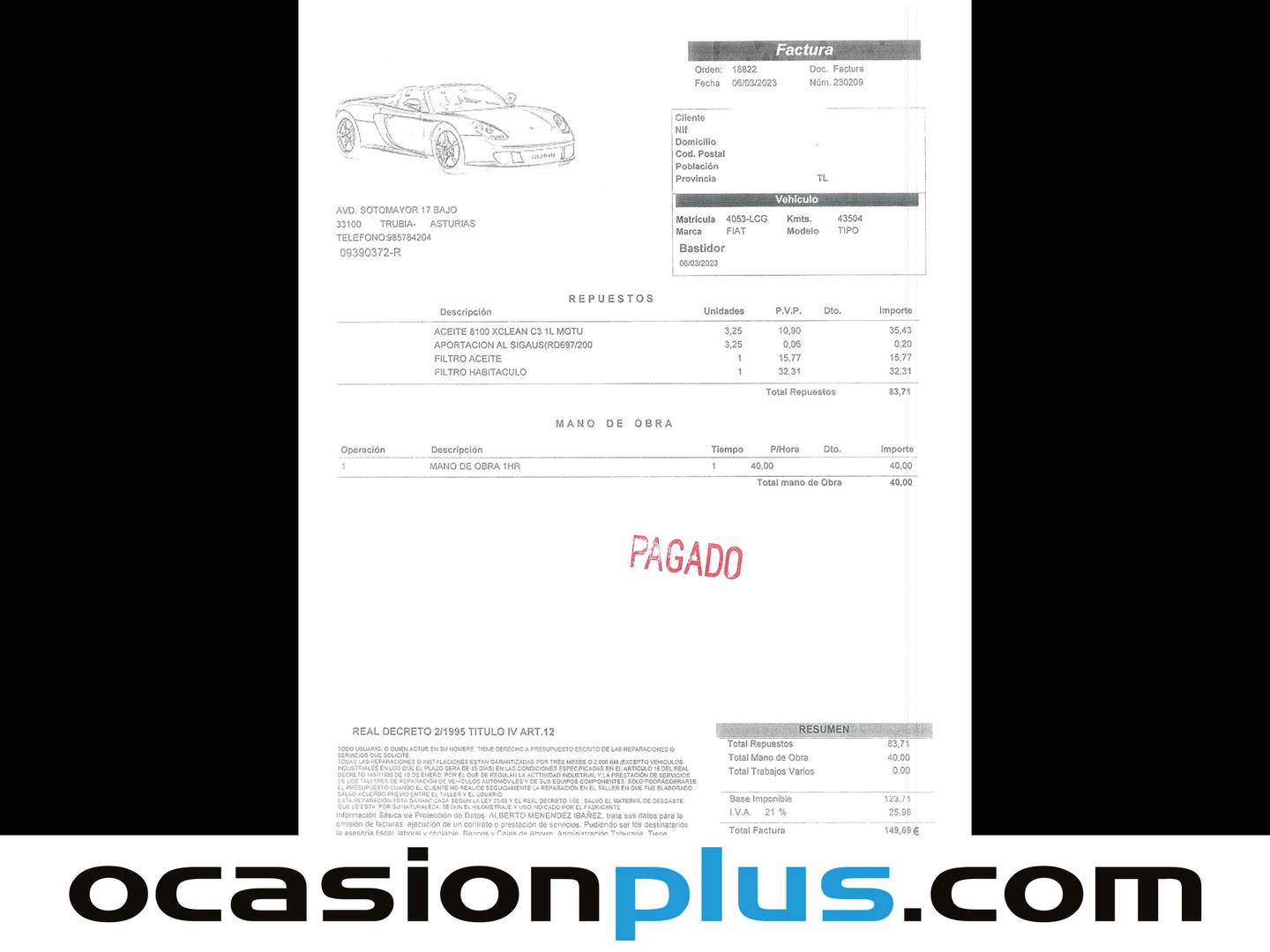 Foto del mantenimiento del Fiat Tipo Fiat Tipo 1.4 Street (95 CV)