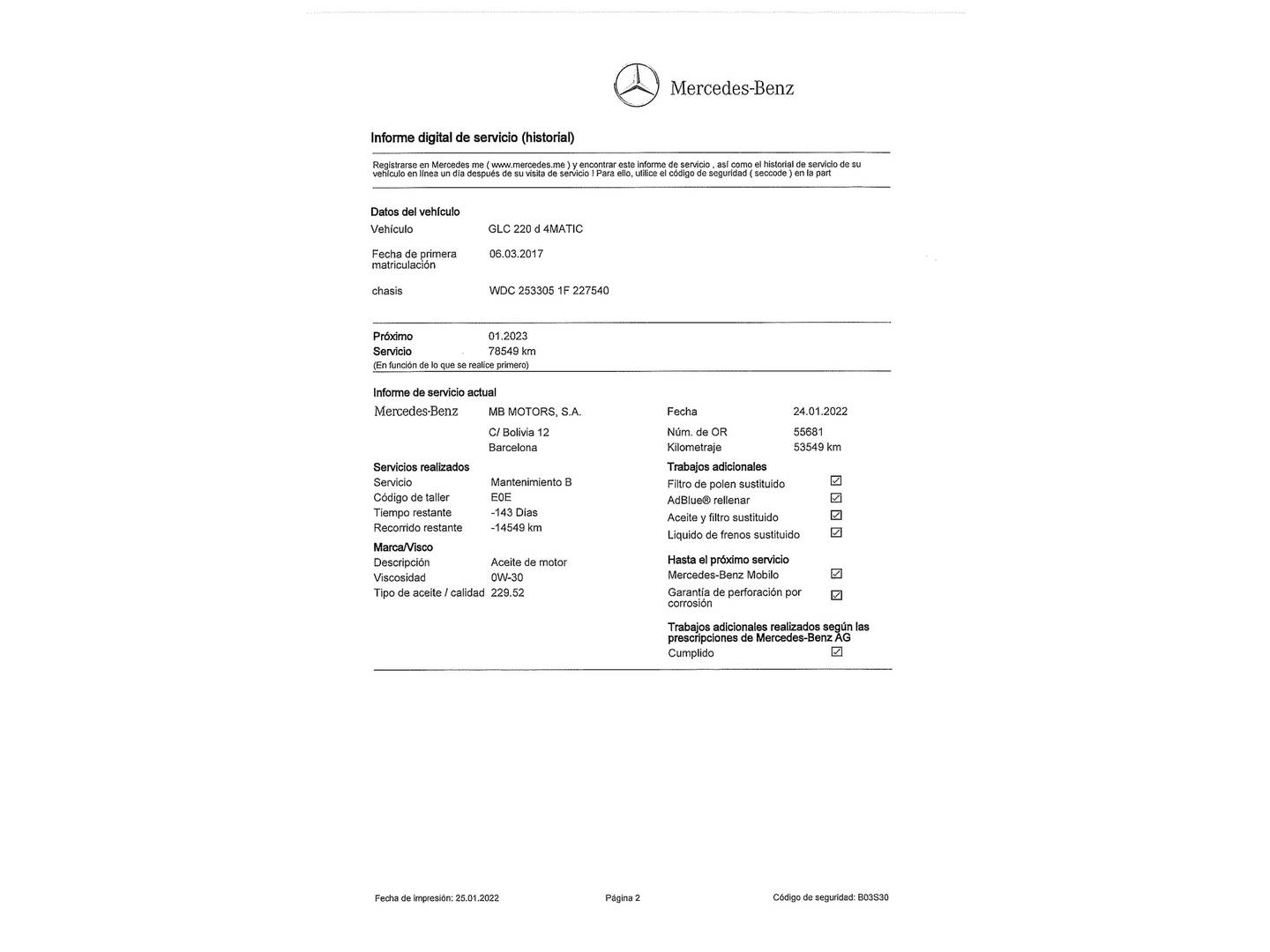 Foto del mantenimiento del Mercedes GLC Coupé Mercedes GLC Coupé 220 d 4Matic (170 CV)
