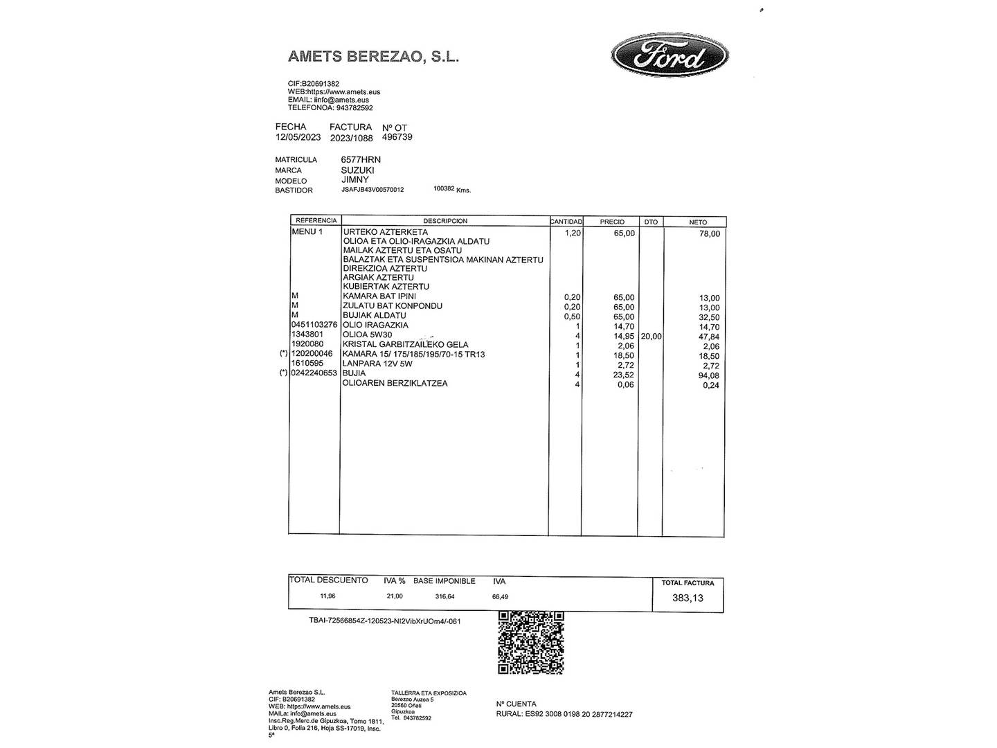 Foto del mantenimiento del Suzuki Jimny Suzuki Jimny 1.3 JX (85 CV)