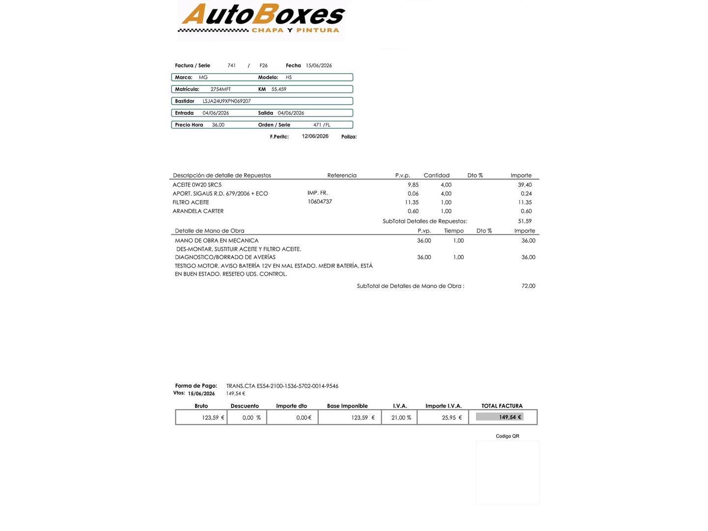 Foto del mantenimiento del MG HS MG HS 1.5 Turbo GDI Luxury DCT (162 CV)