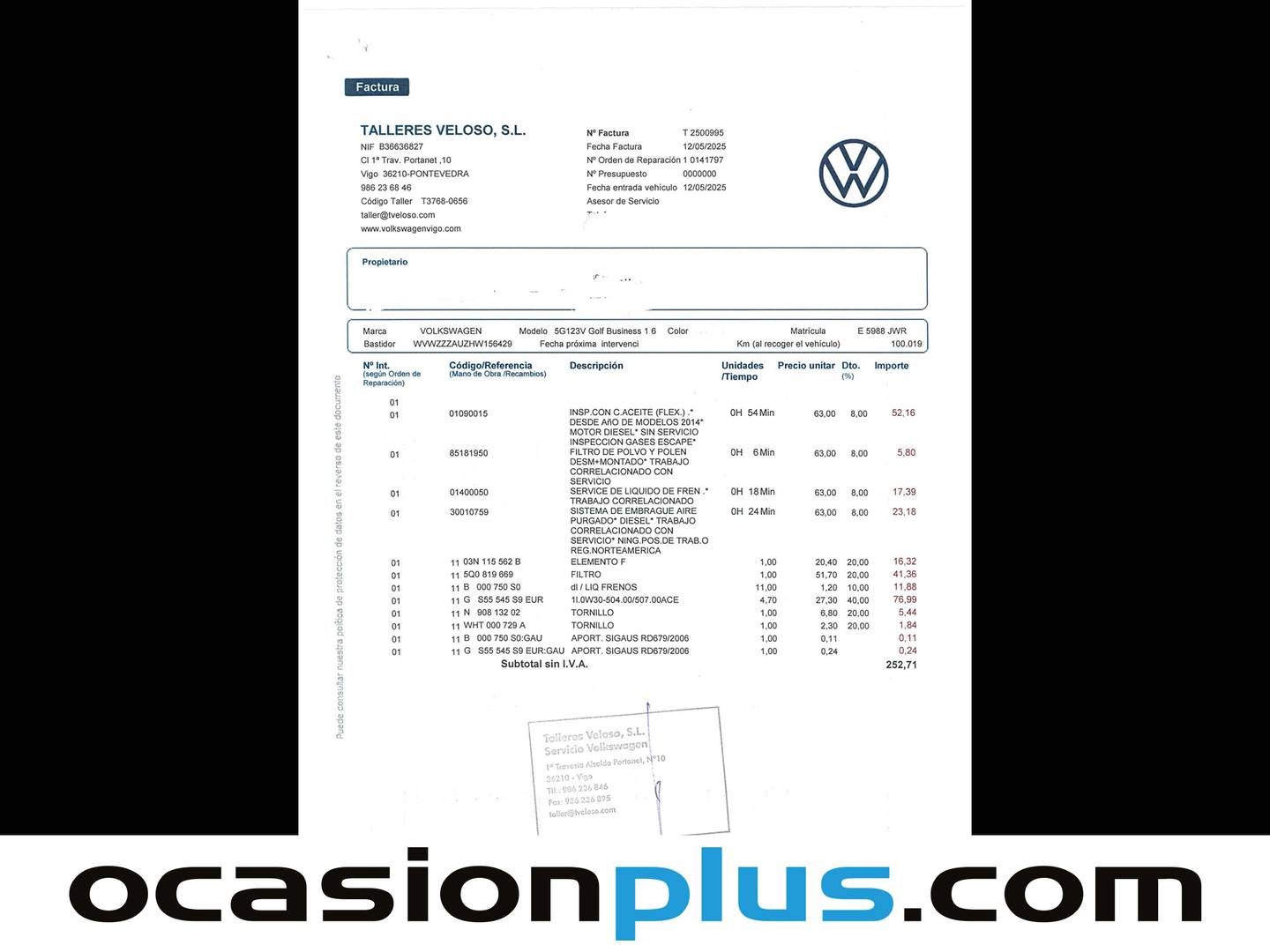 Foto del mantenimiento del Volkswagen Golf Volkswagen Golf Business 1.6 TDI CR BMT (110 CV)
