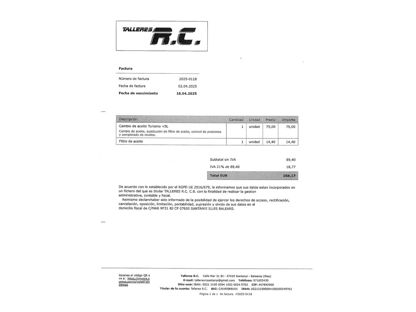Foto del mantenimiento del Renault Clio Renault Clio Limited 1.2 (75 CV)