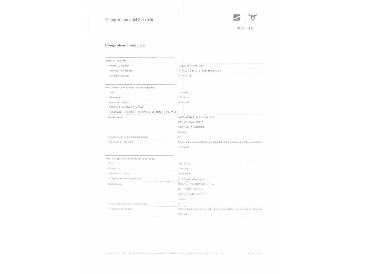 Foto del mantenimiento del Seat Ateca Seat Ateca 1.5 TSI S&S Style DSG (150 CV)