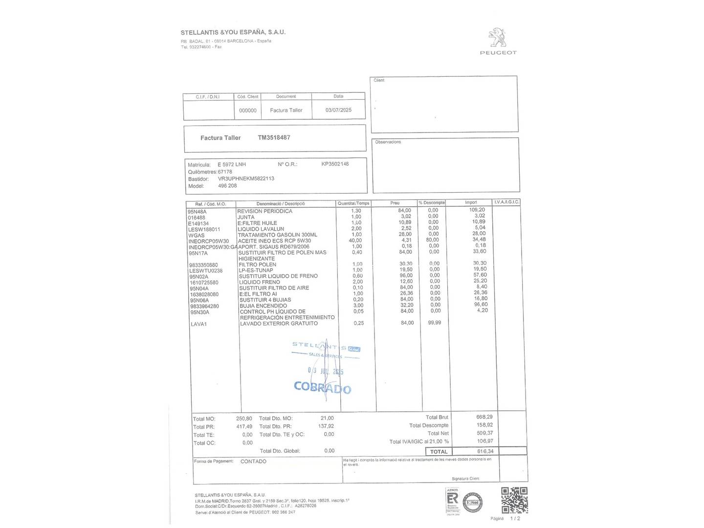 Foto del mantenimiento del Peugeot 208 Peugeot 208 PureTech 100 Active Pack (100 CV)