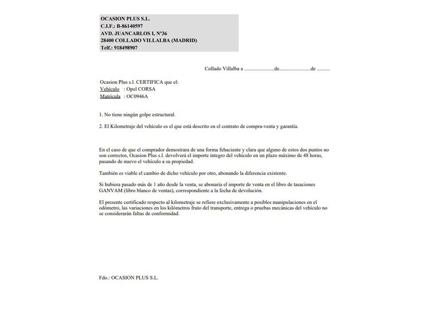 Foto del certificado del Opel Corsa Opel Corsa 1.2 T XHL GS (100 CV)