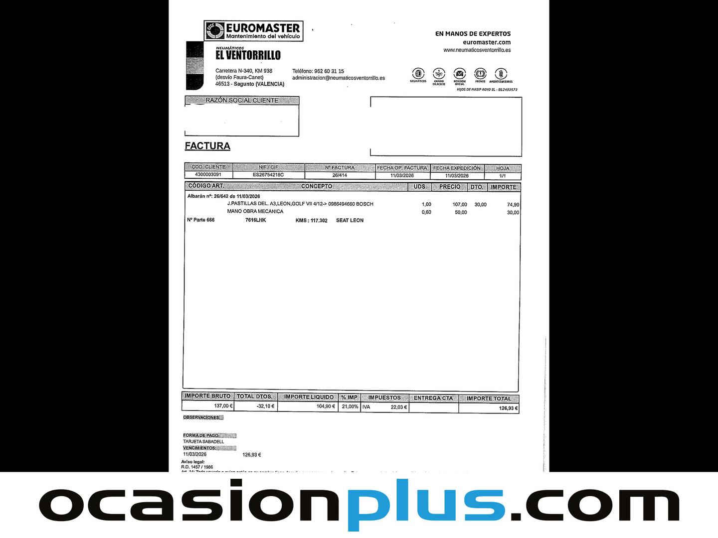 Foto del mantenimiento del Seat León Seat León 1.5 TSI S&S FR Fast Edition DSG (150 CV)