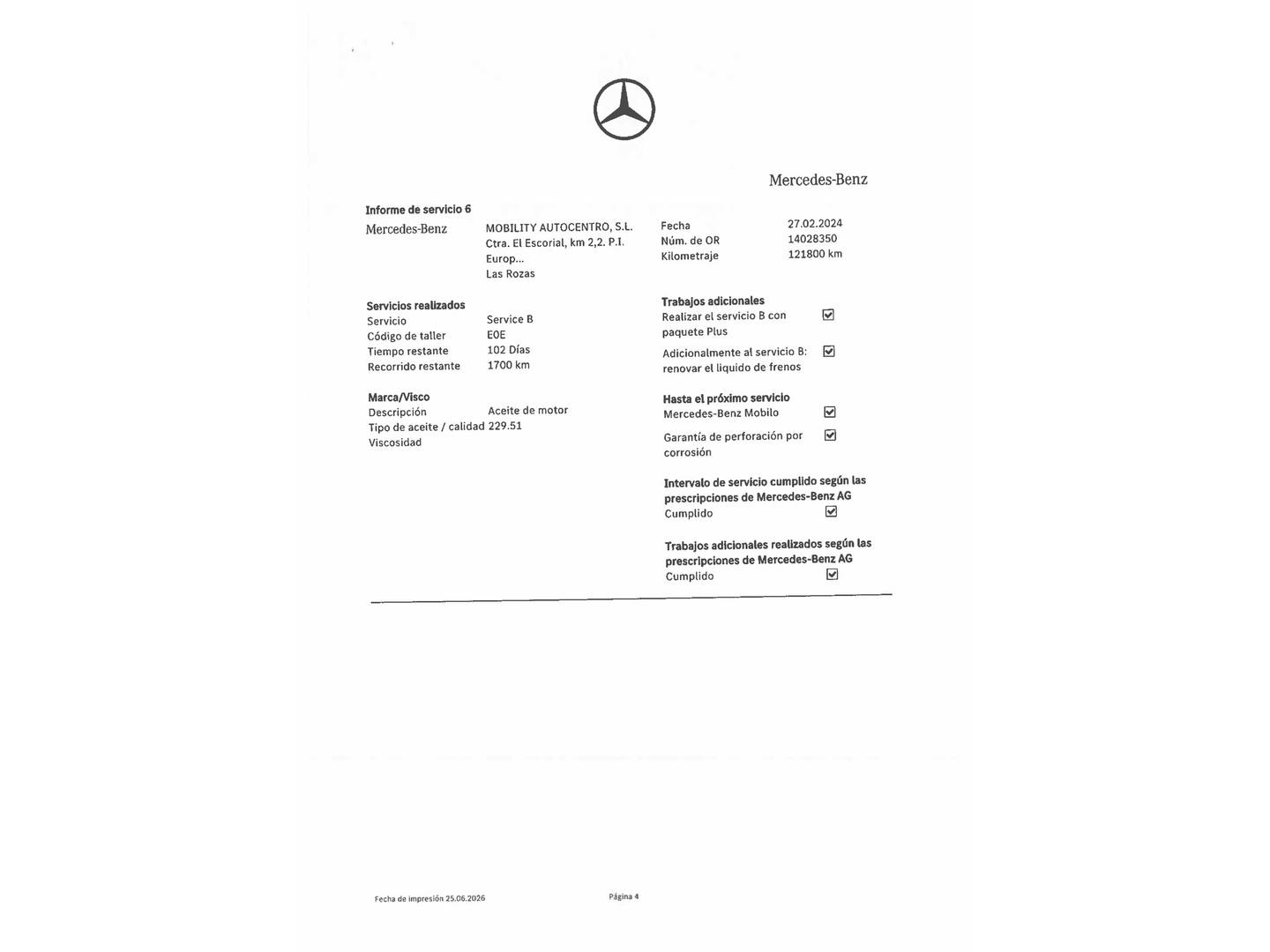 Foto del mantenimiento del Mercedes GLA Mercedes GLA 200 d (136 CV) Pack AMG