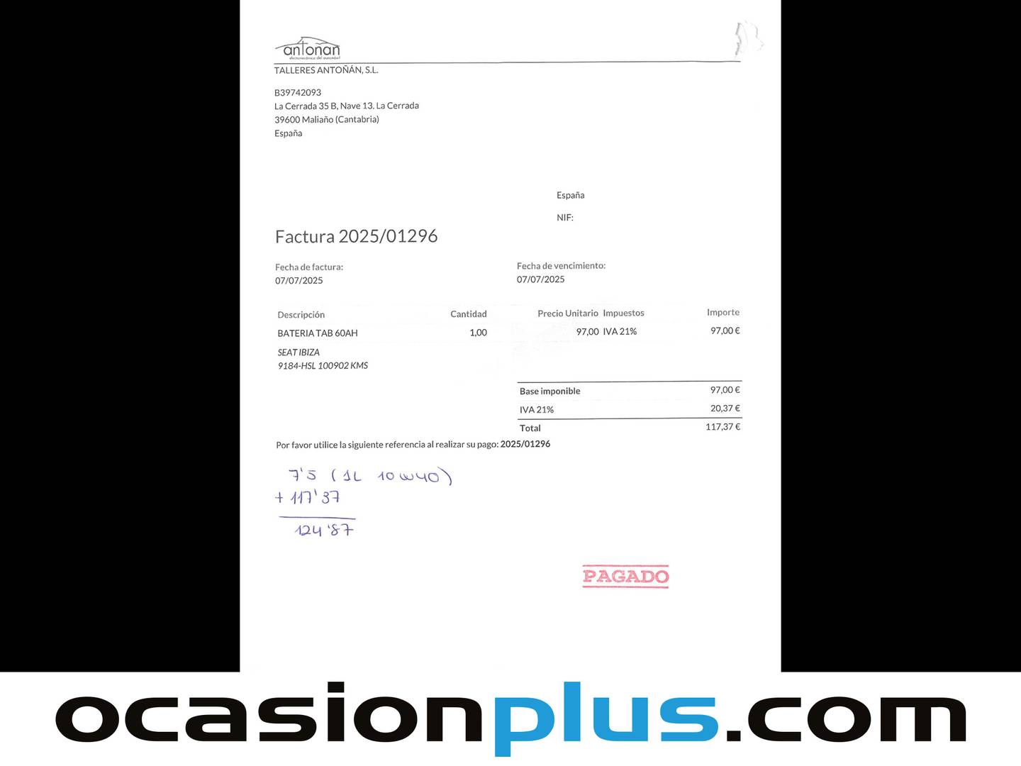 Foto del mantenimiento del Seat Ibiza SEAT Ibiza SC SC 1.2 Reference (70 CV)