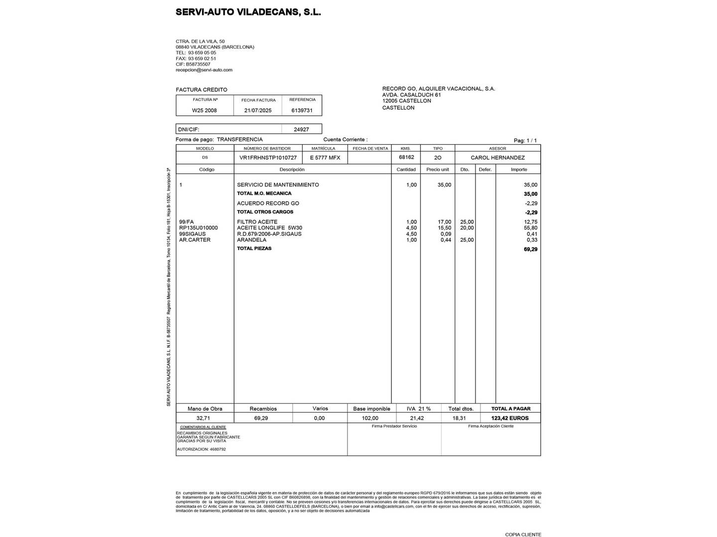 Foto del mantenimiento del DS DS 4 DS DS4 PureTech 130 Bastille Auto (130 CV)