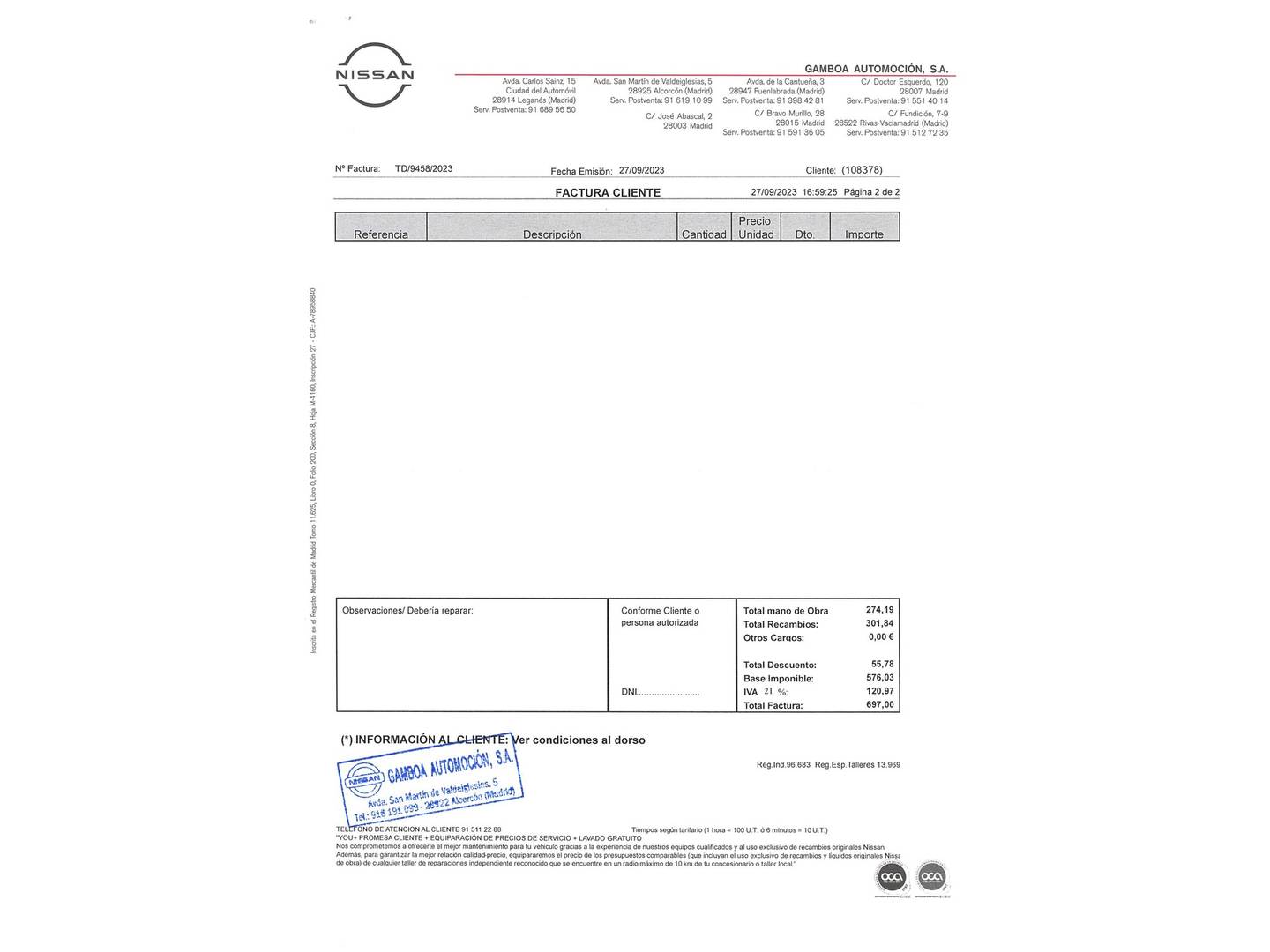 Foto del mantenimiento del Nissan X-TRAIL Nissan X-Trail Visia dCi (150 CV)