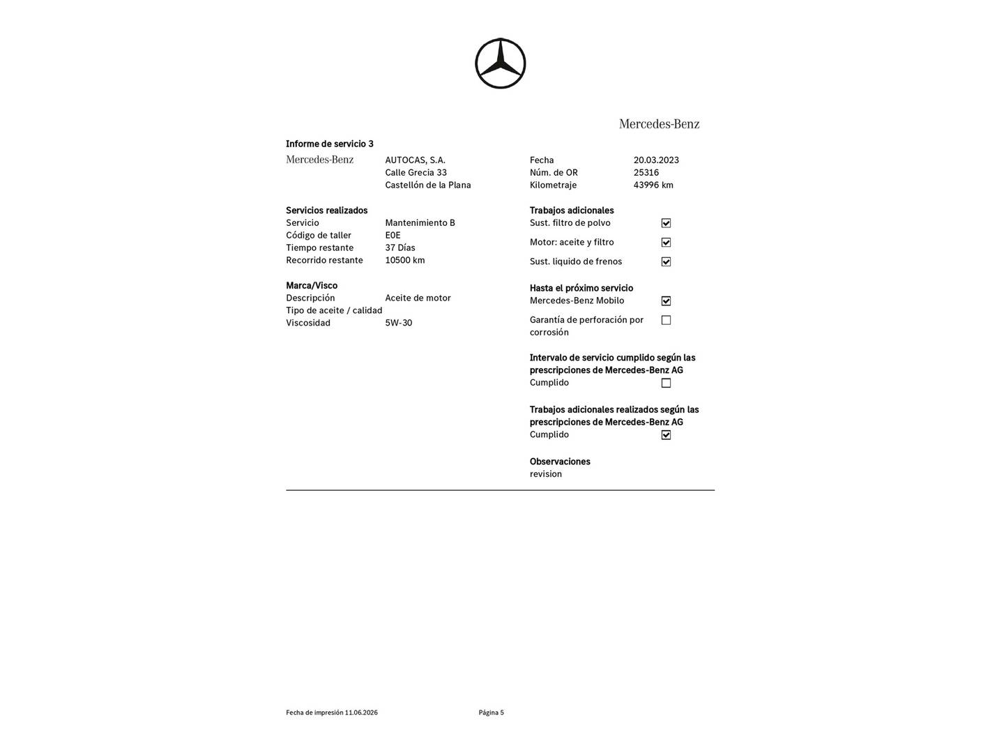 Foto del mantenimiento del Mercedes Clase C Mercedes Clase C Coupe 300 (258 CV)