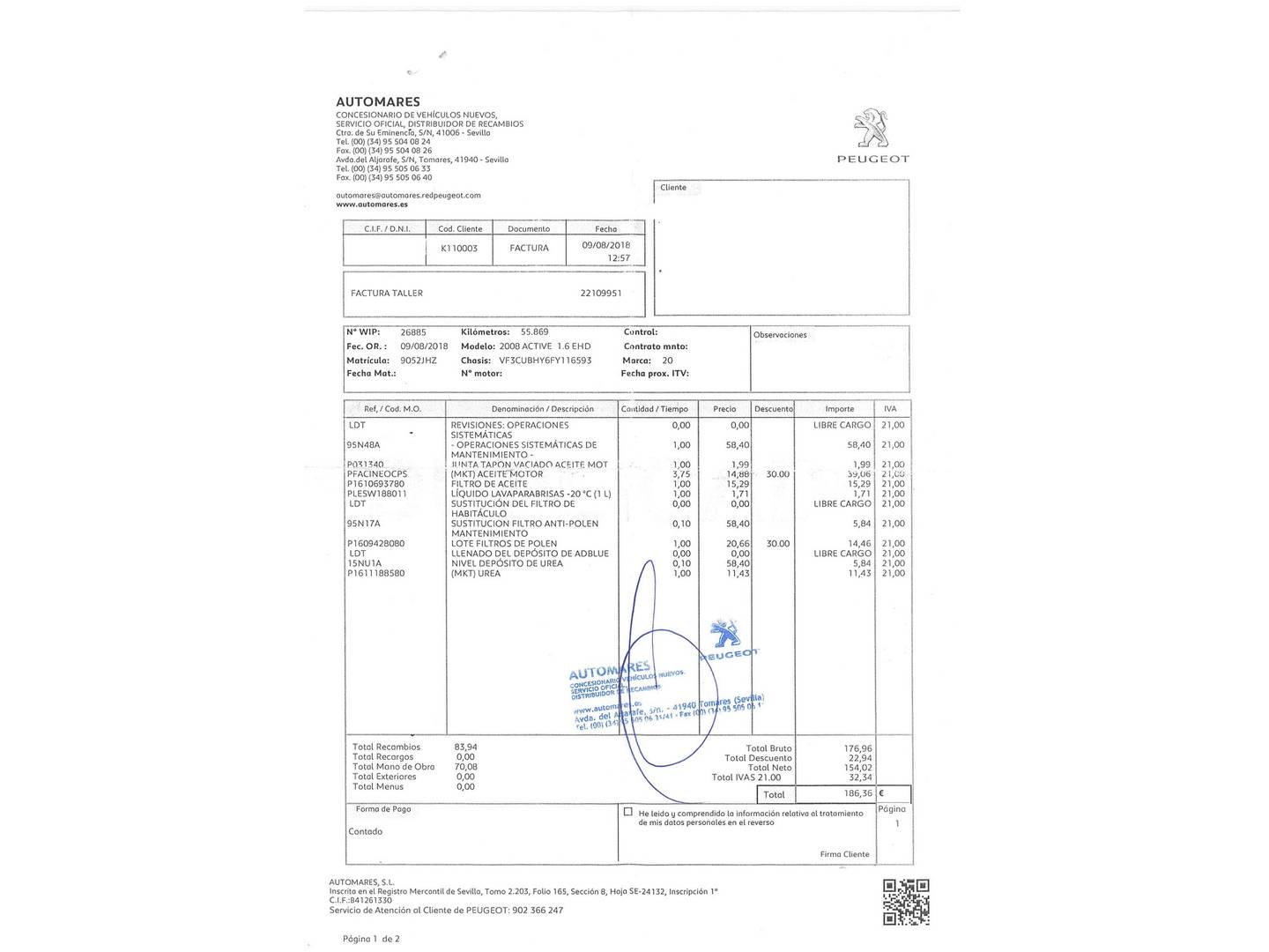 Foto del mantenimiento del Peugeot 2008 Peugeot 2008 BlueHDi 100 S&S Active (100 CV)