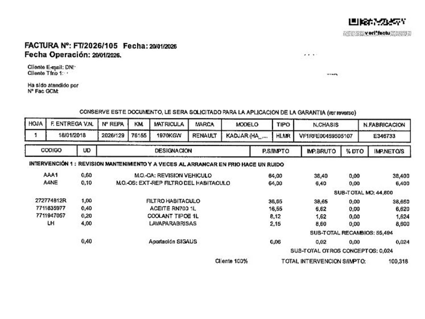 Foto del mantenimiento del Renault Kadjar Renault Kadjar Tech Road Energy TCe (130 CV) EDC