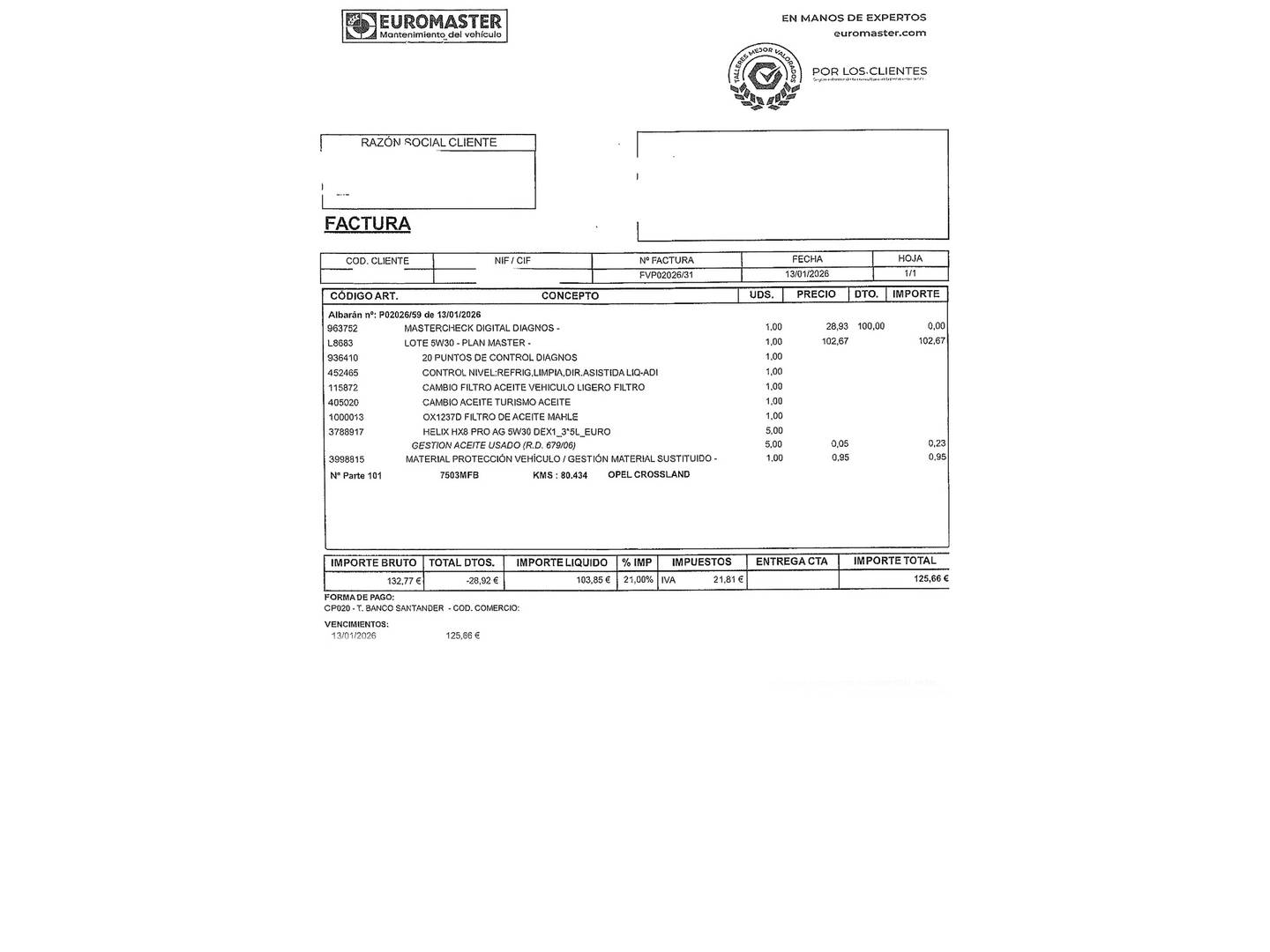 Foto del mantenimiento del Opel Crossland Opel Crossland 1.5D GS 81 kW (110 CV)