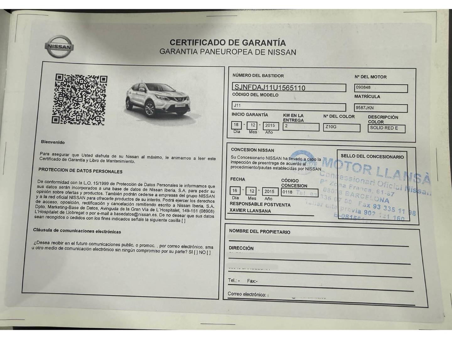 Foto del mantenimiento del Nissan QASHQAI Nissan Qashqai 1.6 dCi S&S Tekna Premium 4x2 XTronic (130 CV)