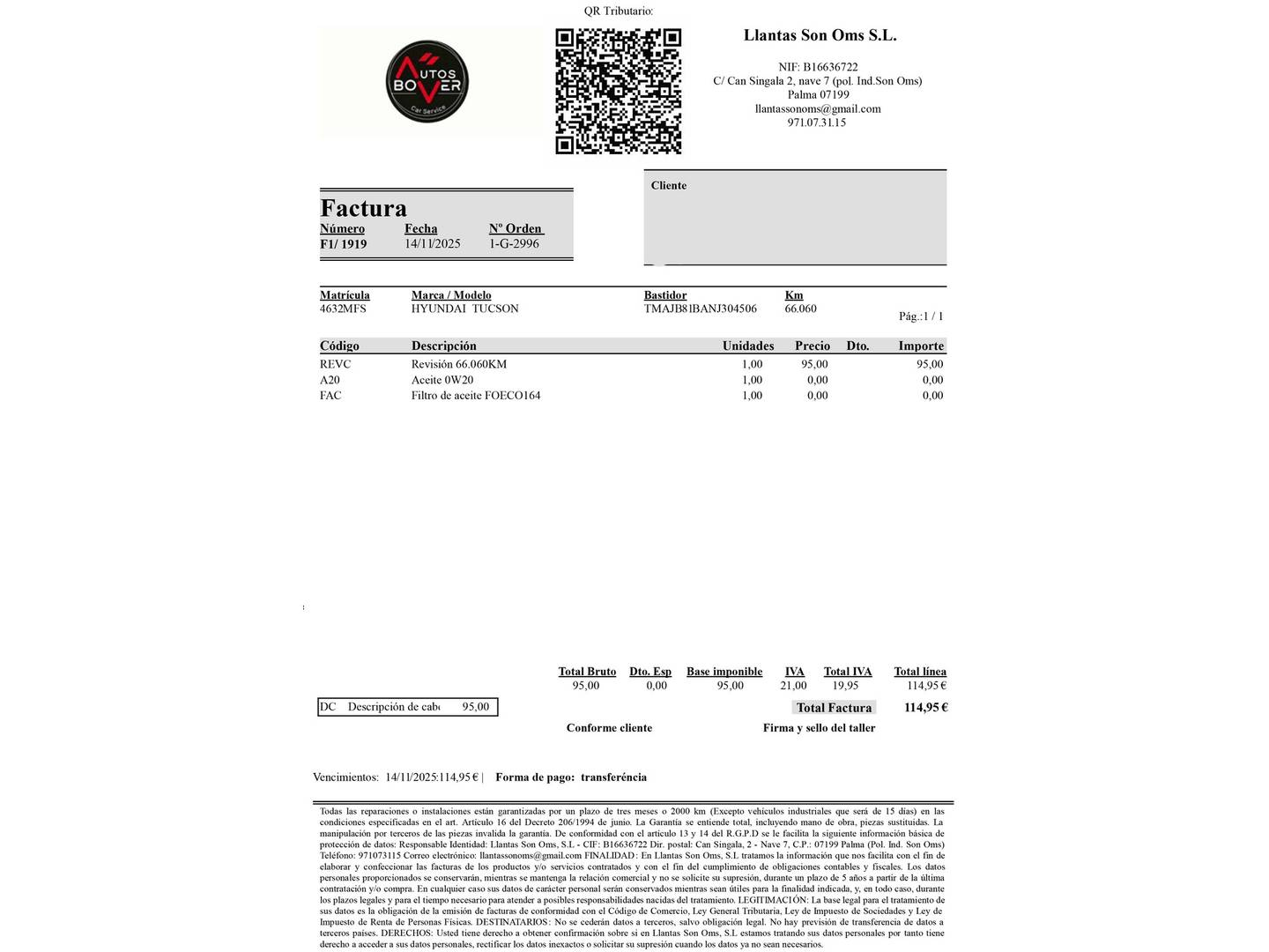 Foto del certificado del Hyundai Tucson Hyundai Tucson 1.6 TGDI Klass 4x2 (150 CV)