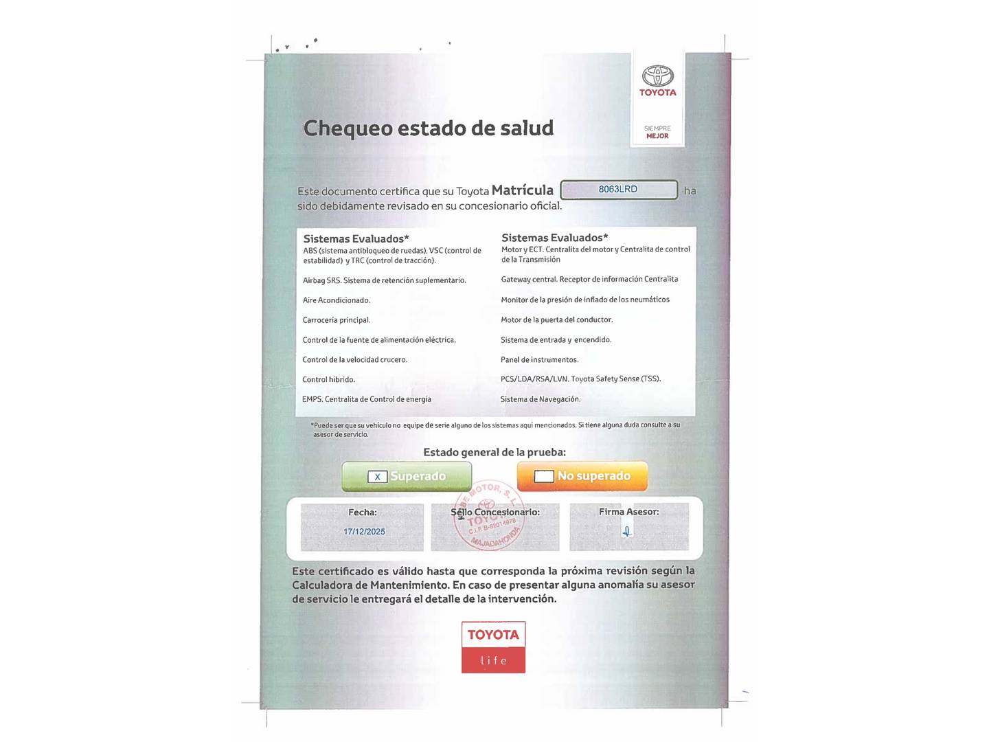 Foto del mantenimiento del Toyota C-HR Toyota C-HR 1.8 125H Advance (122 CV)